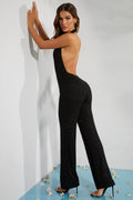 Tall Embellished Plunge Neck Jumpsuit in Black
