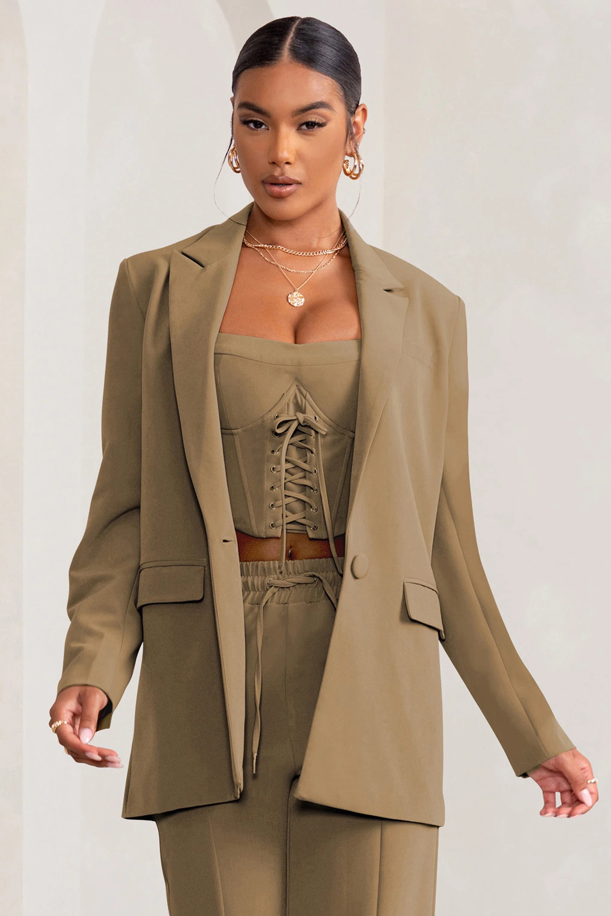 Barbie Girl | Sand Single Breasted Oversized Blazer