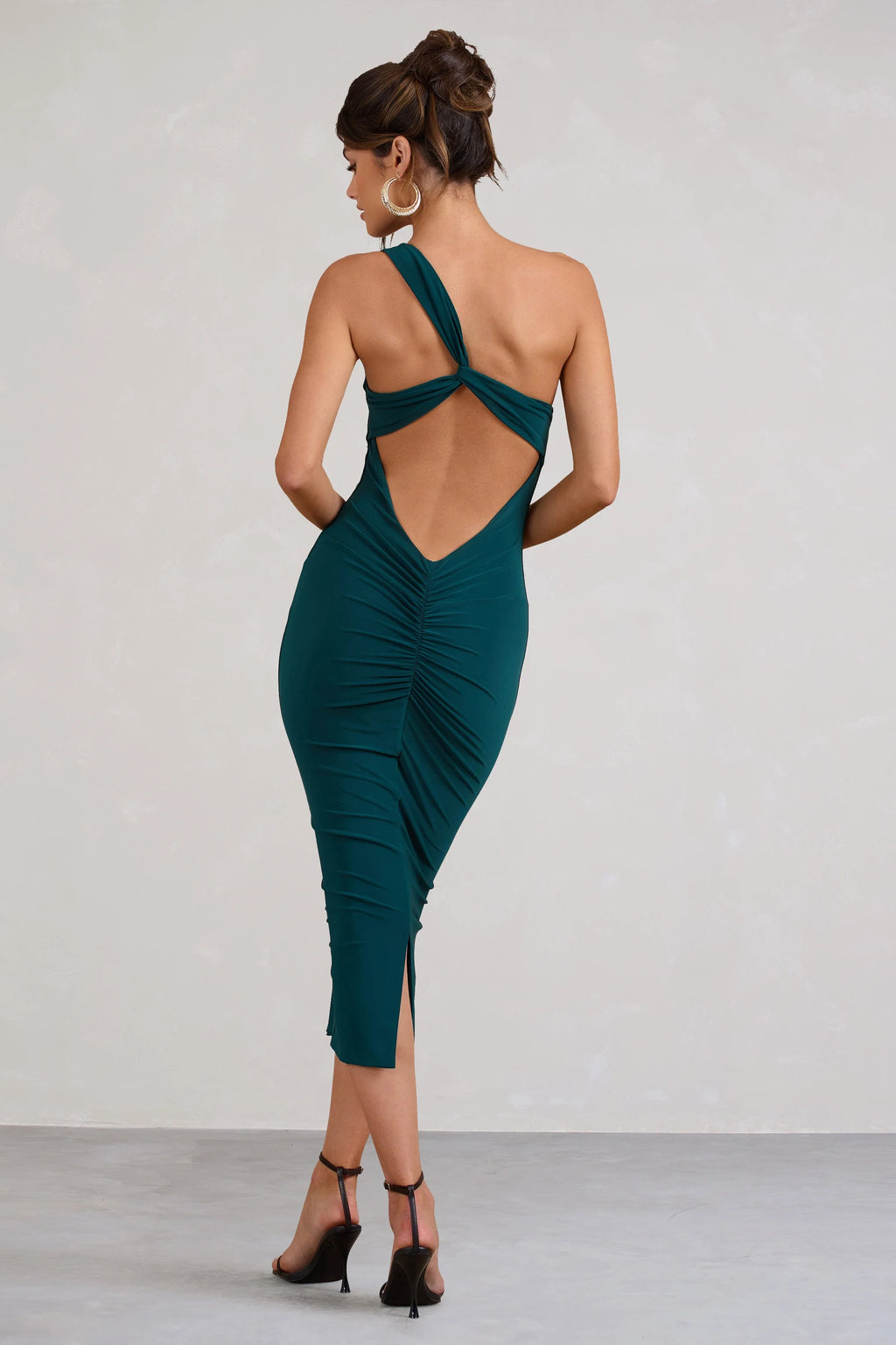 Vineyard | Green Asymmetric Backless Bodycon Midi Dress