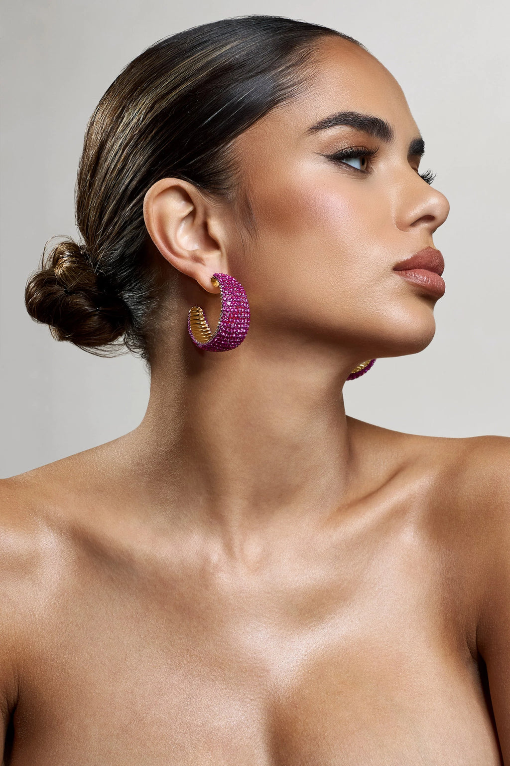 Ibiza | Gold & Pink Diamante Chunky Hoop Earrings