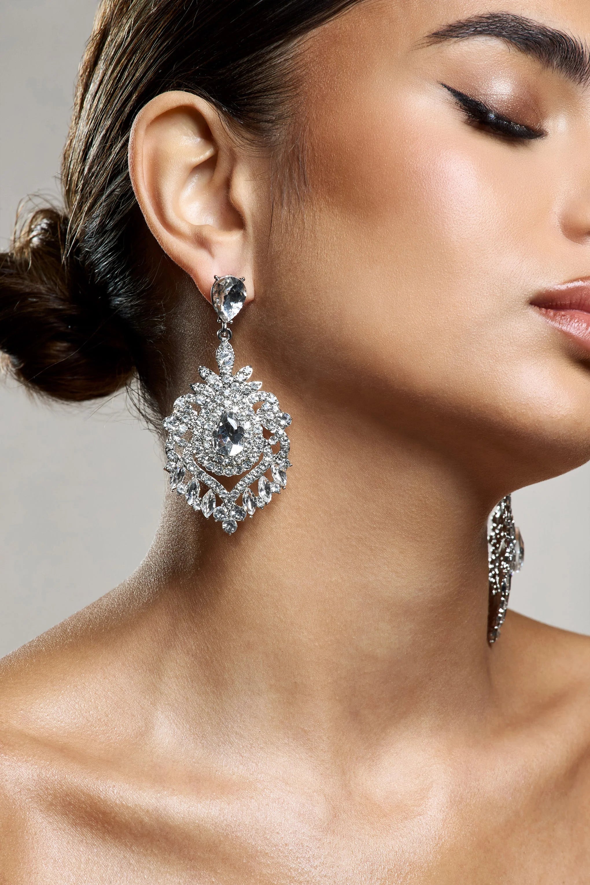 Thames | Silver Diamante Statement Drop Earrings