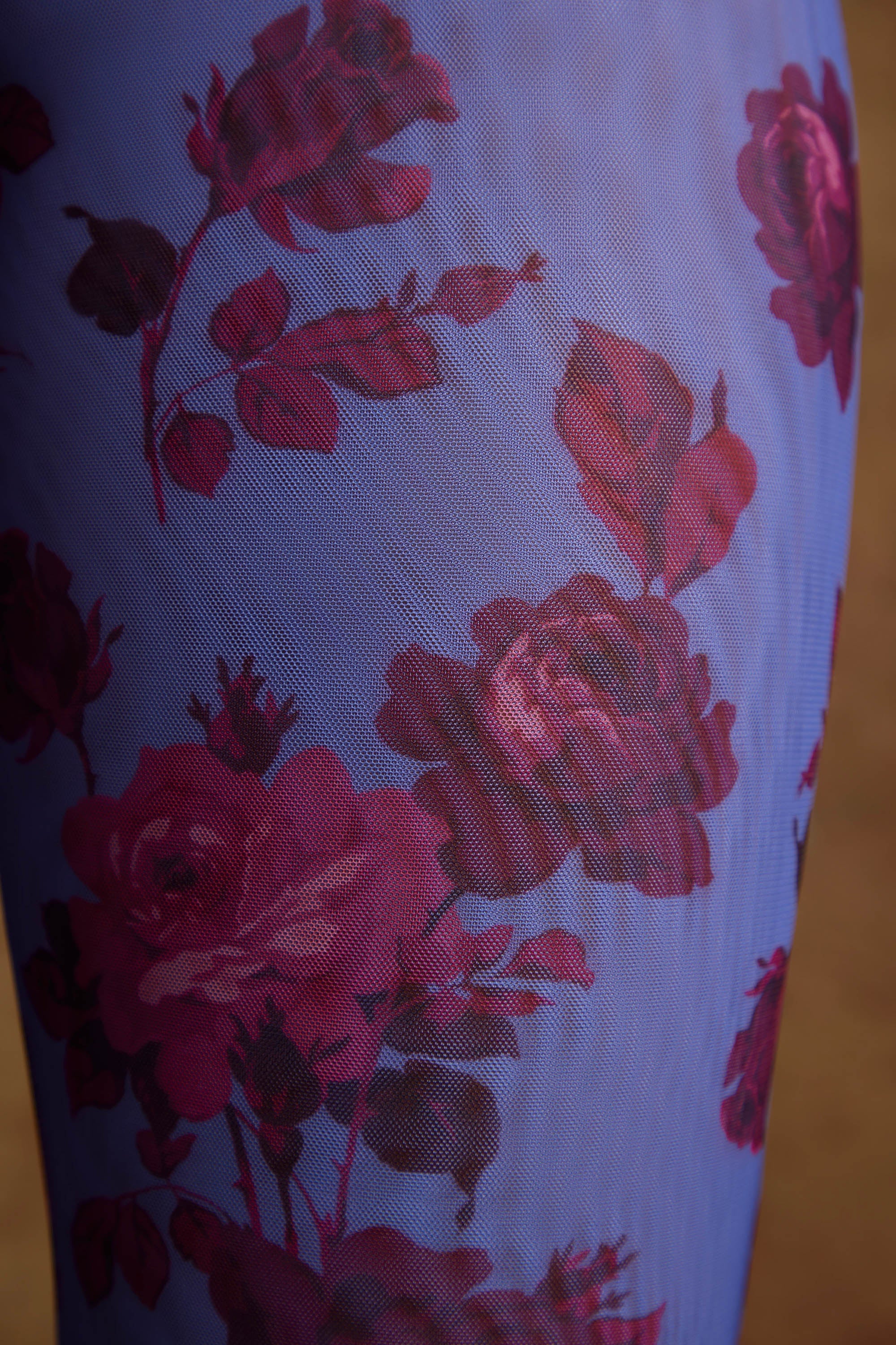 Tall Split Flare Ruffle Trousers in Periwinkle Print