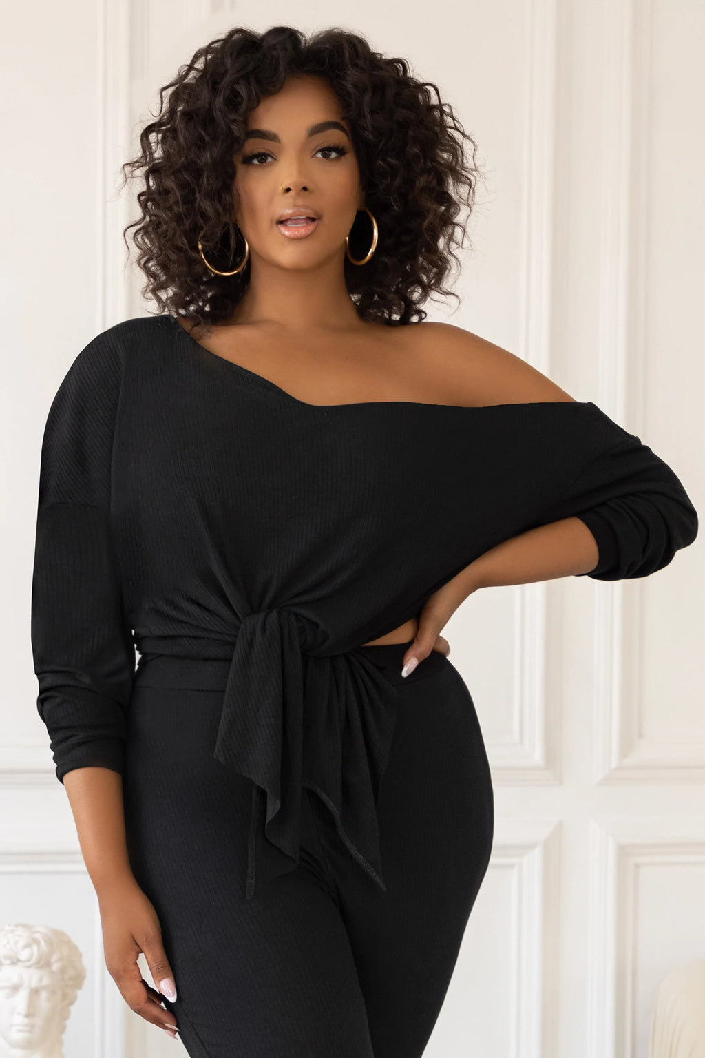 Rebel | Plus Black Off The Shoulder Ribbed Top