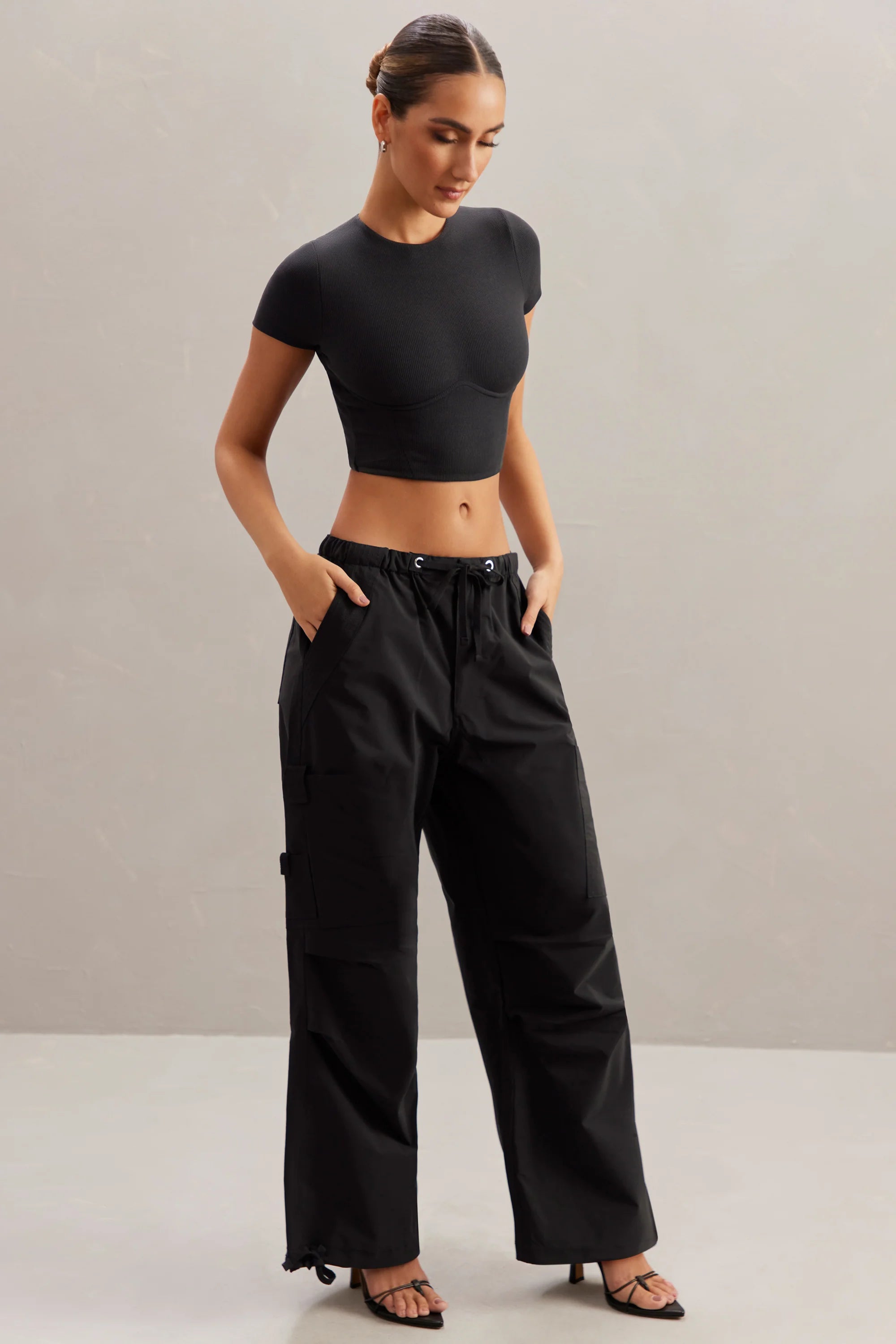 Tall Wide Leg Cargo Trousers in Black