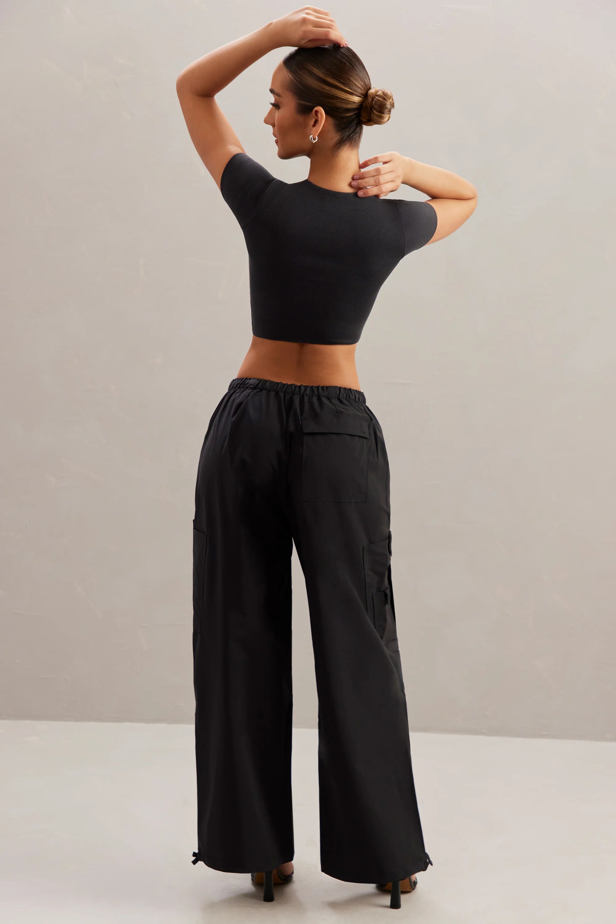 Tall Wide Leg Cargo Trousers in Black