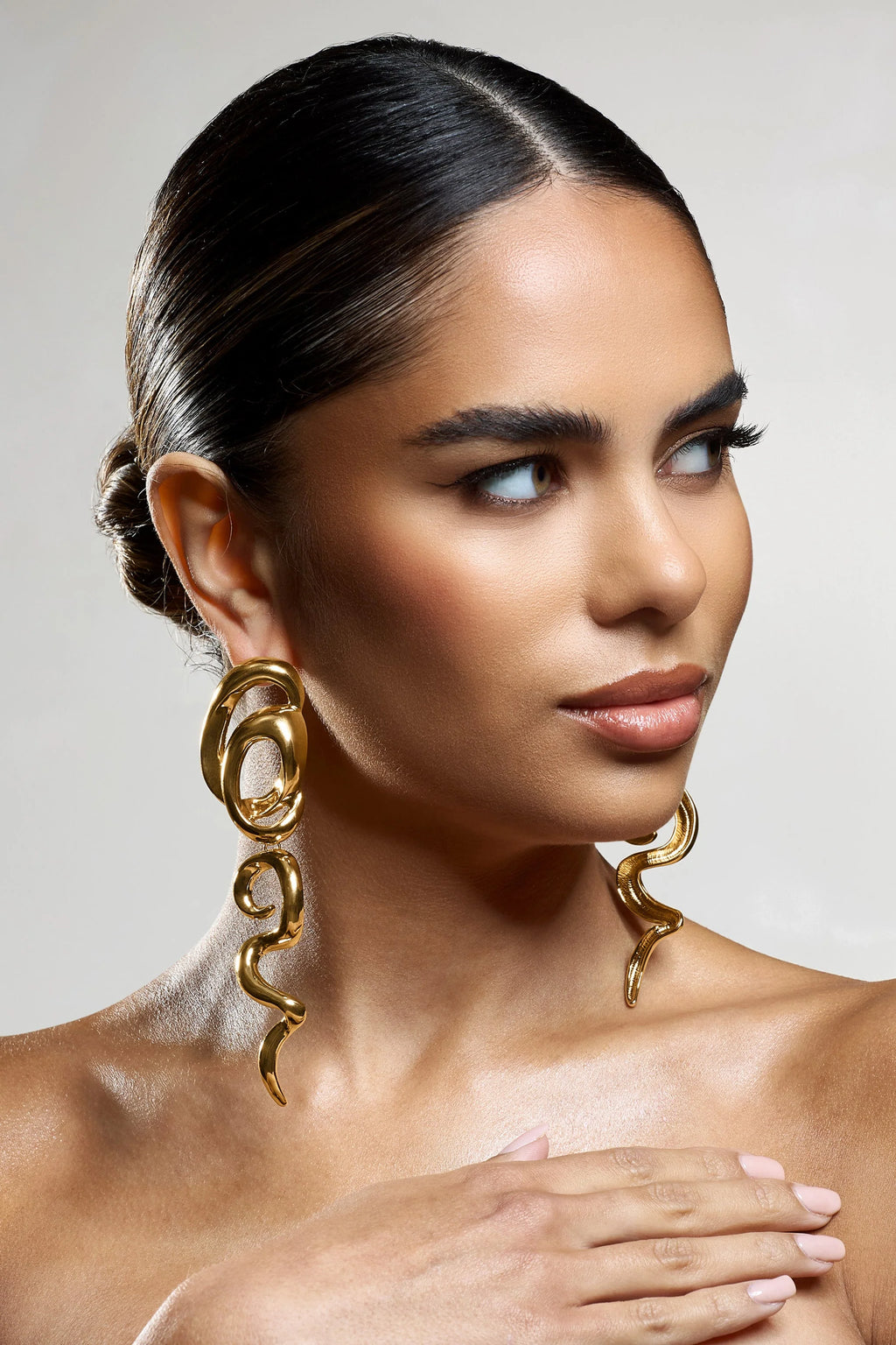 Caramel | Gold Swirl Statement Dangle Earrings