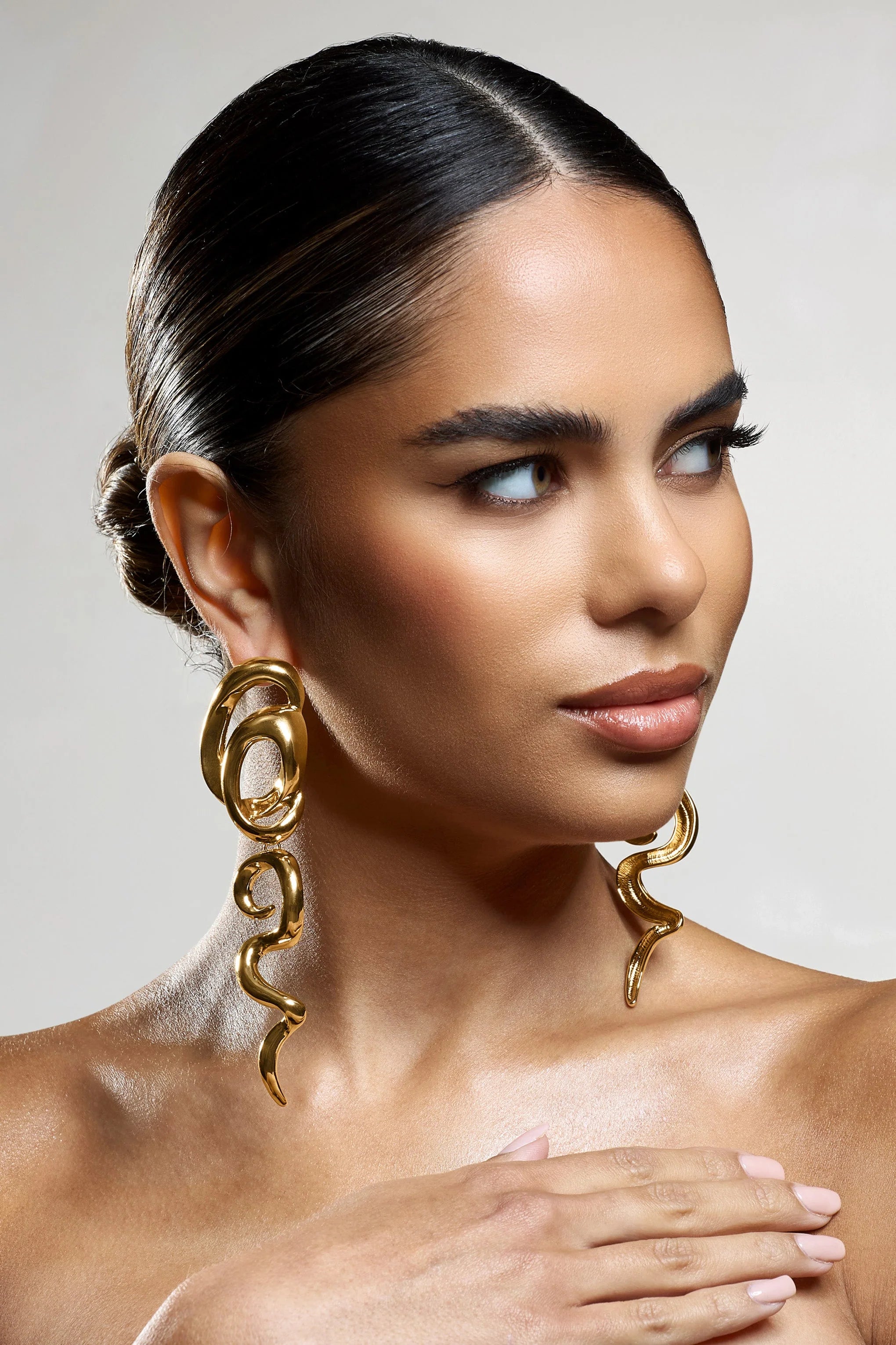 Caramel | Gold Swirl Statement Dangle Earrings