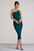 Vineyard | Green Asymmetric Backless Bodycon Midi Dress