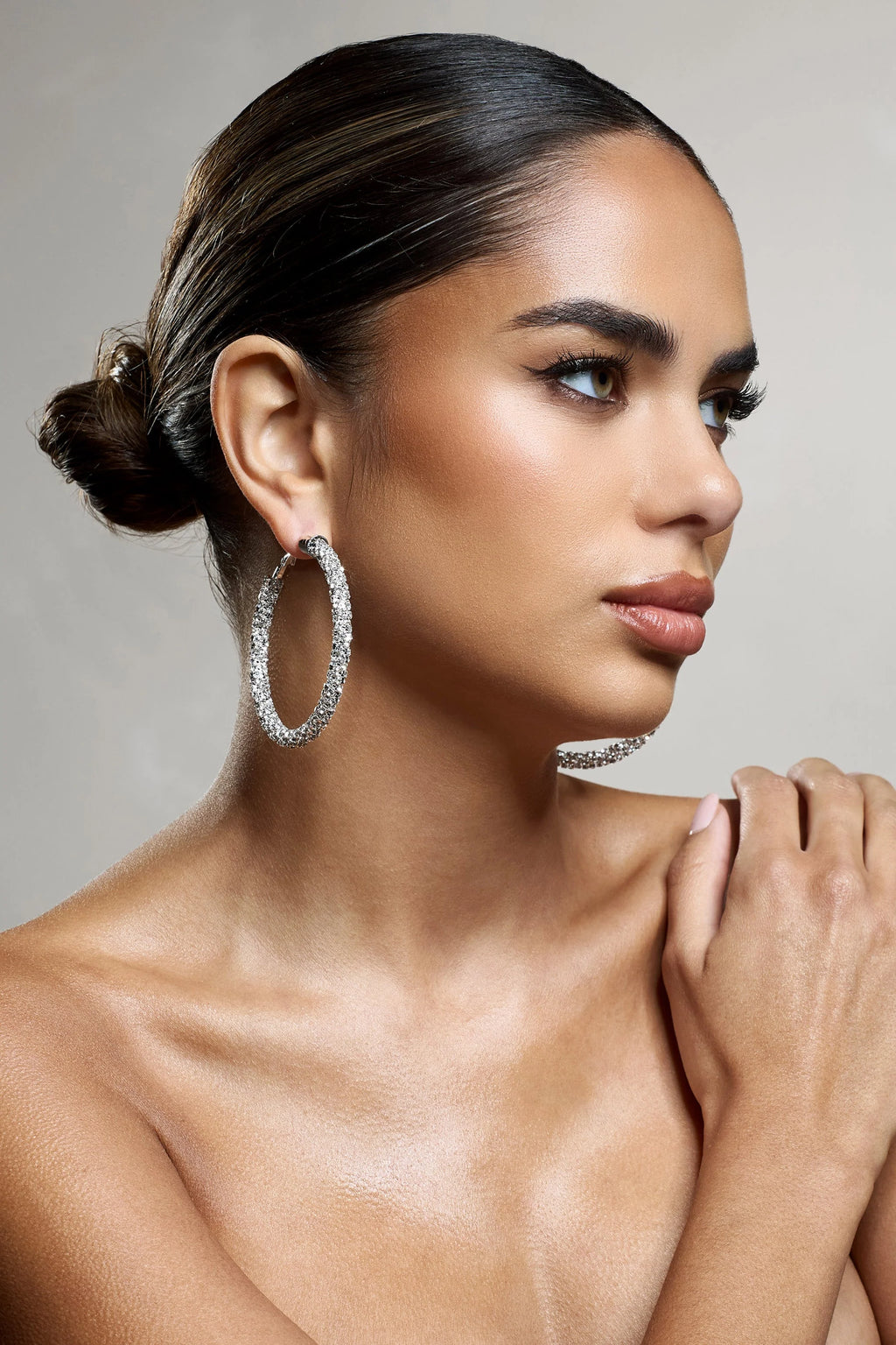 Ravenna | Silver Diamante Hoop Earrings
