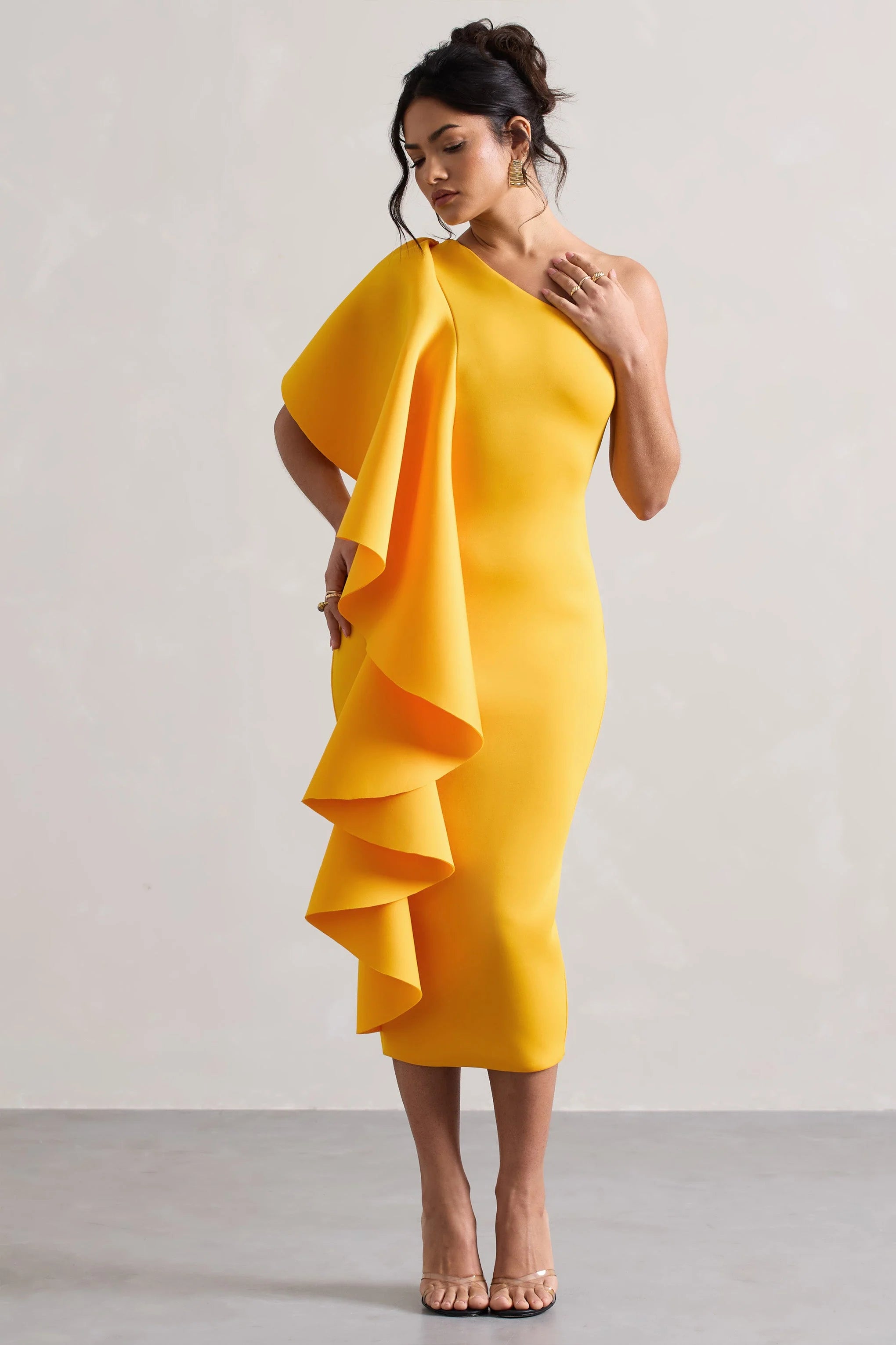 Polo | Mango Asymmetric Bodycon Midi Dress With Ruffle