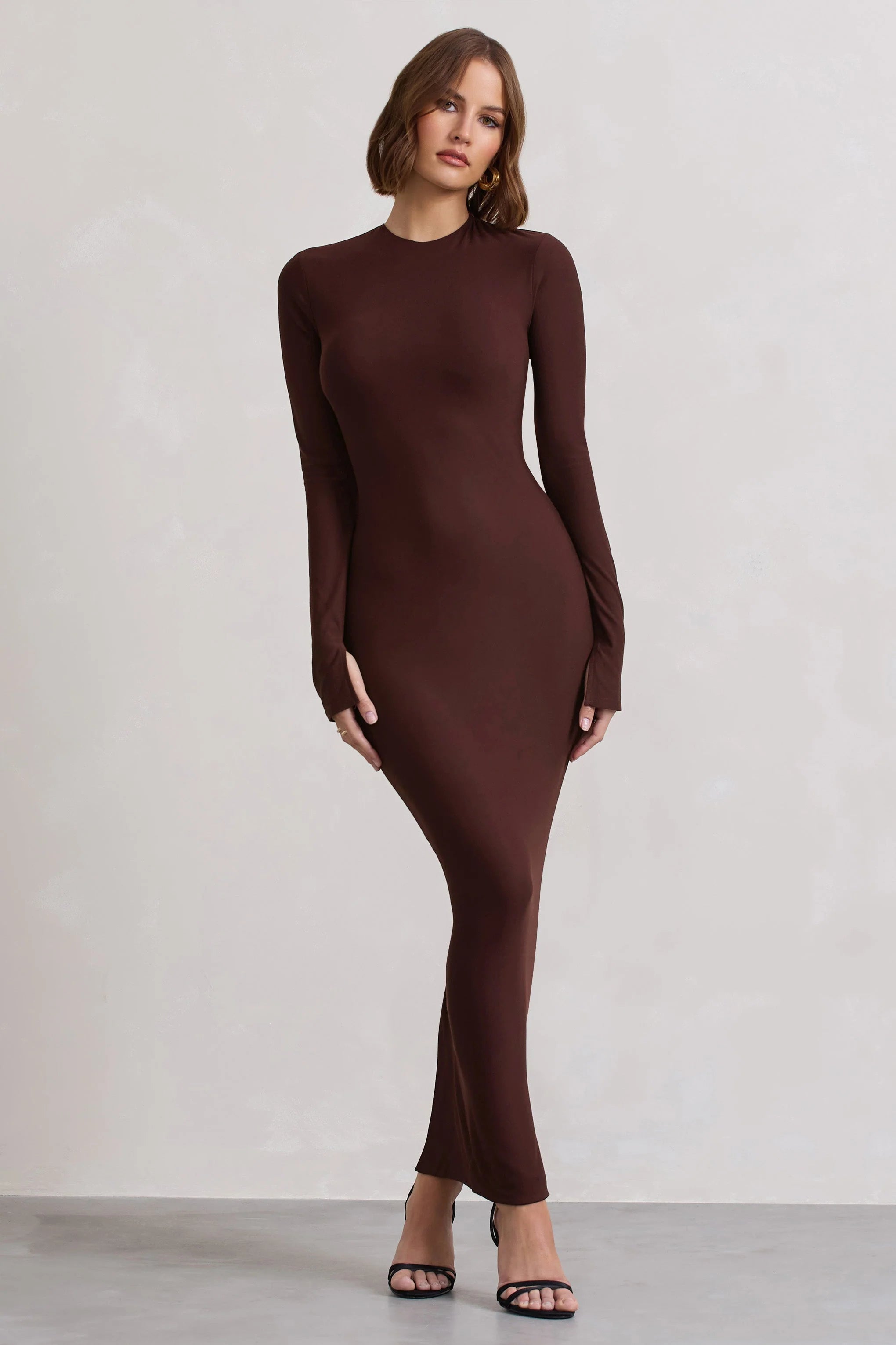 Wonder | Chocolate Brown Bodycon Long-Sleeve Maxi Dress
