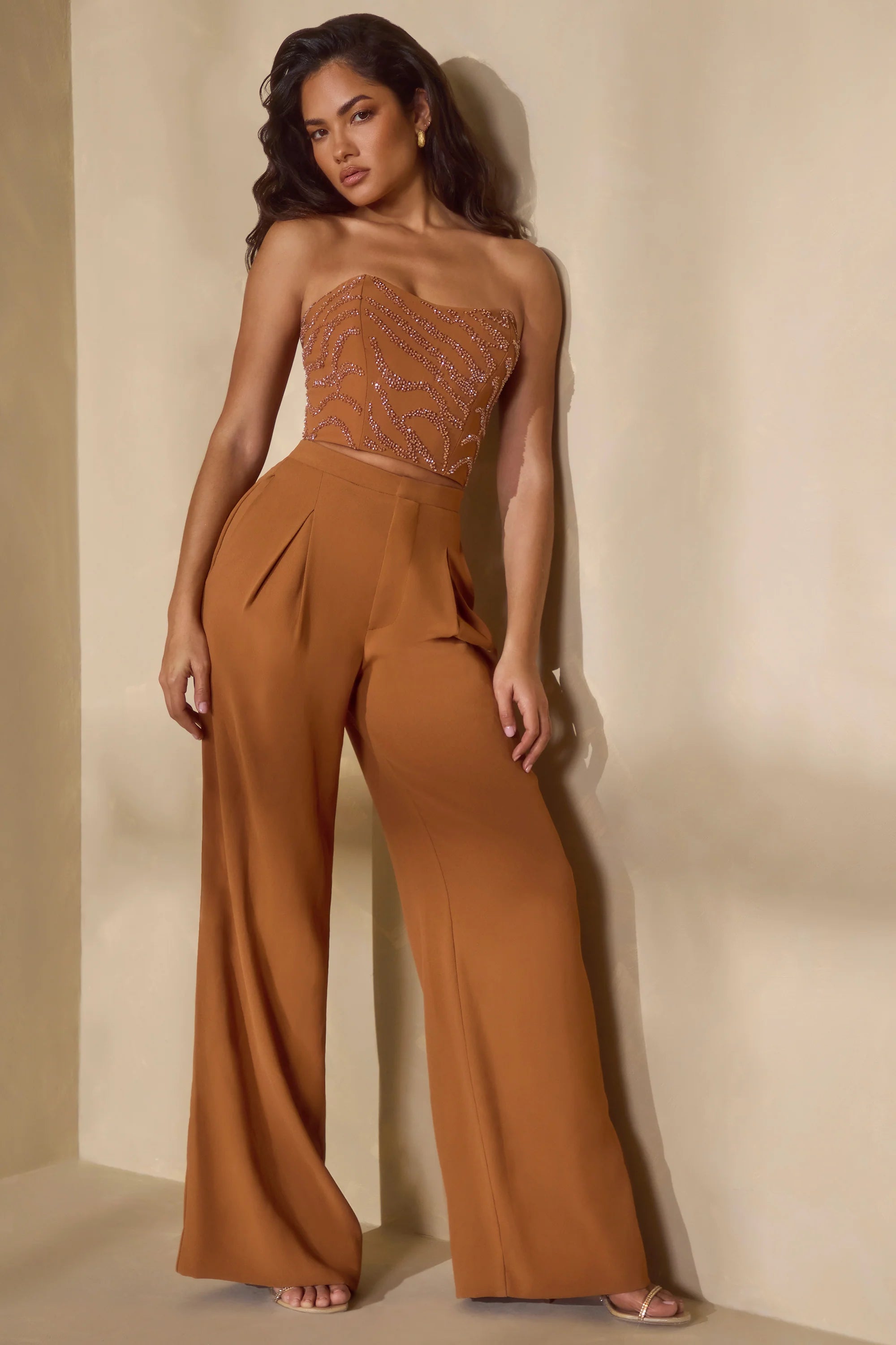 Tall High Waist Wide Leg Trouser in Caramel
