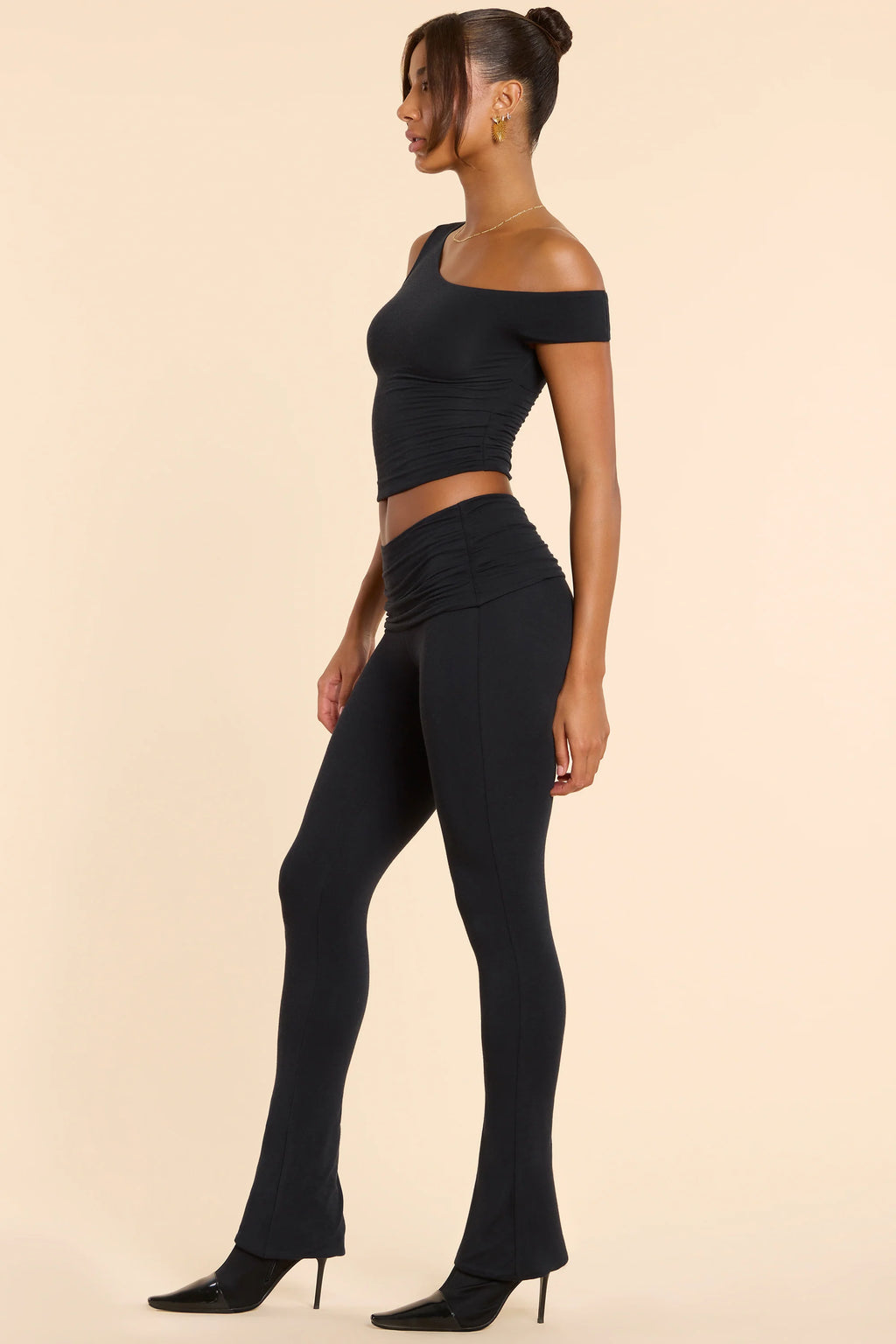 Tall Mid Rise Modal Cashmere Blend Trousers in Black