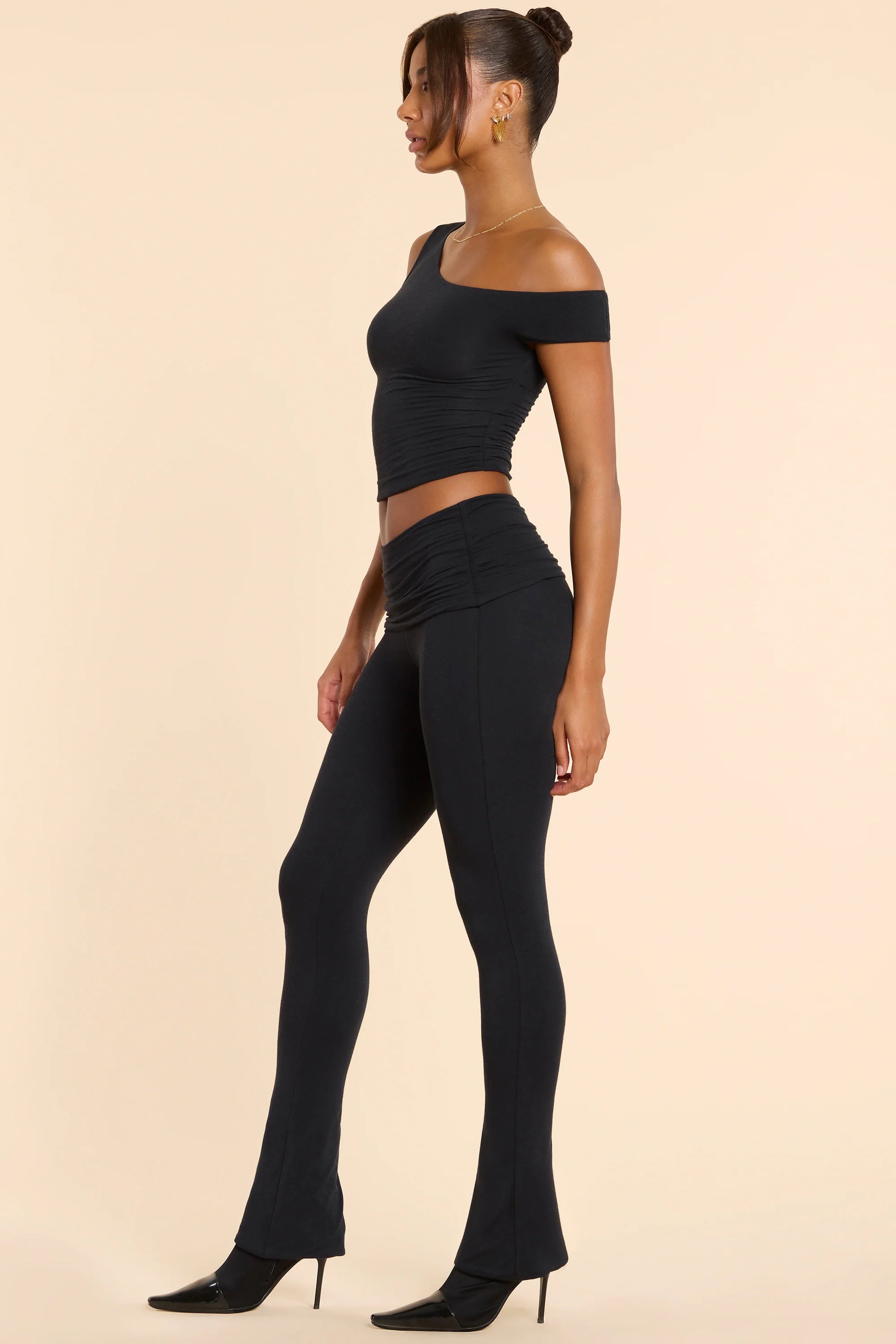 Tall Mid Rise Modal Cashmere Blend Trousers in Black