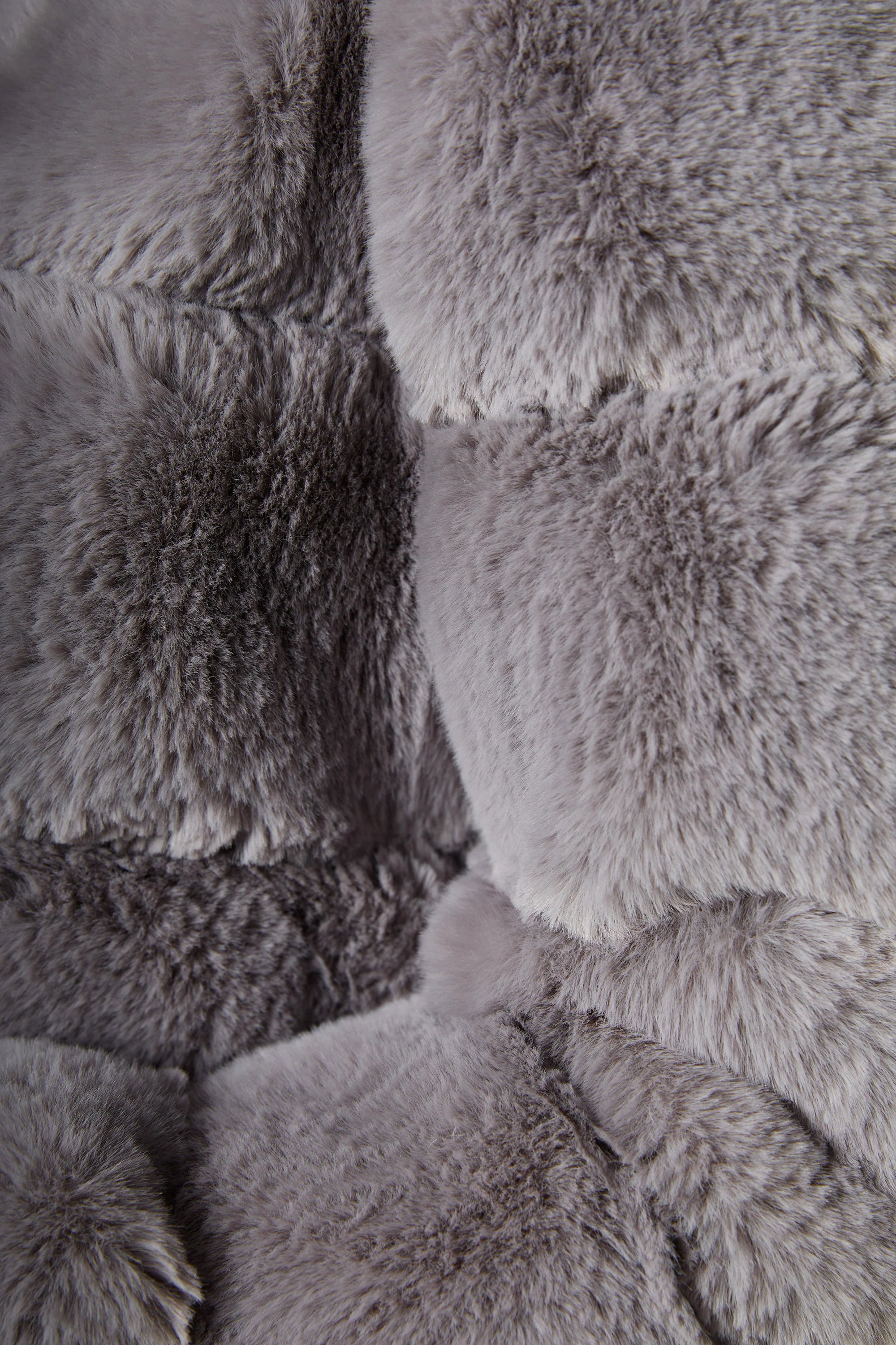 Executive Longline Panel Faux Fur Coat in Grey
