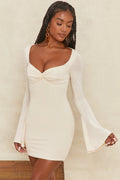 Flare Sleeve Mini Dress in Cream