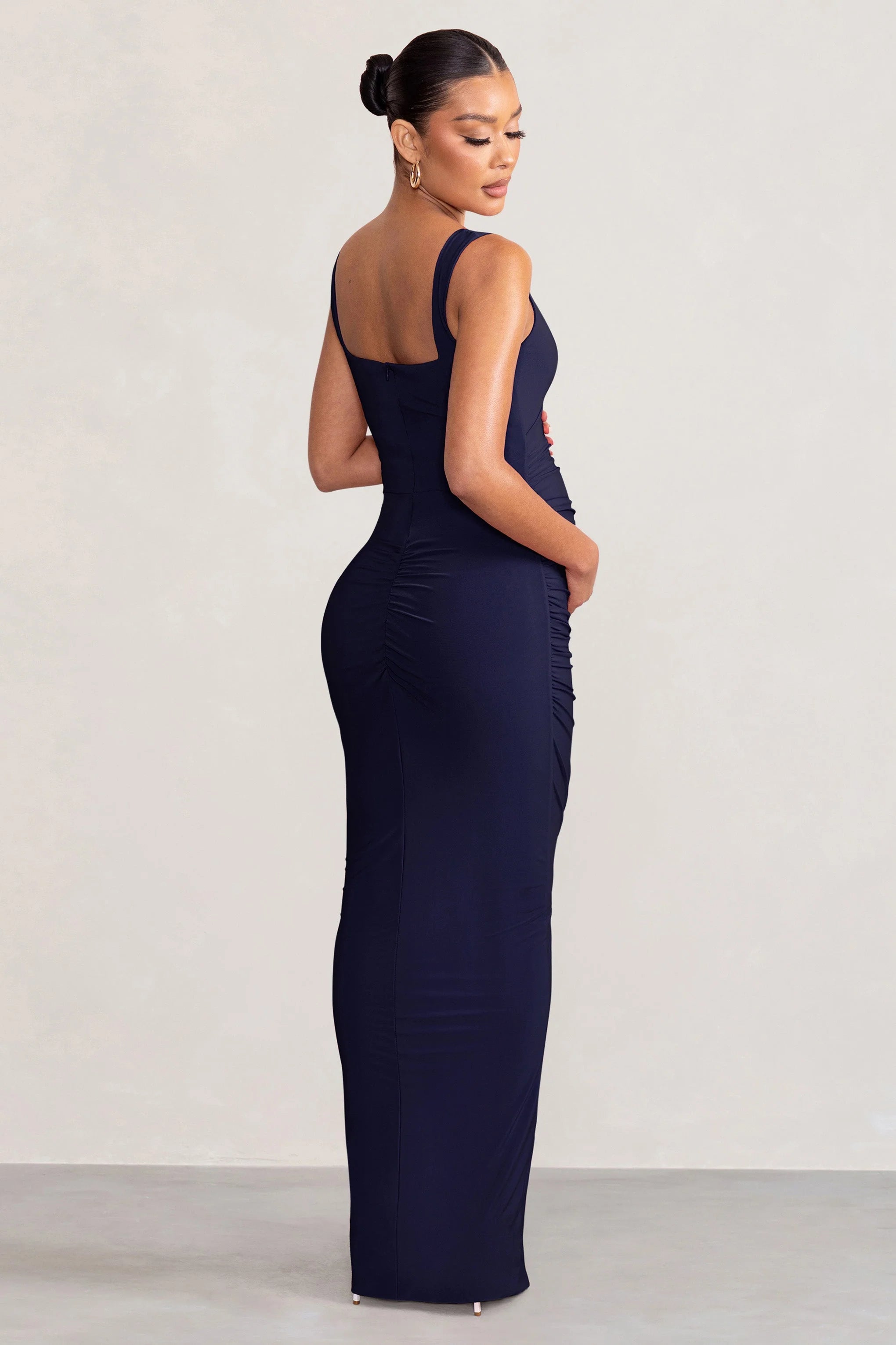 Avril | Navy Square Neck Maternity Maxi Dress with Split