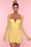 Embellished Long Sleeve Mini Dress in Yellow