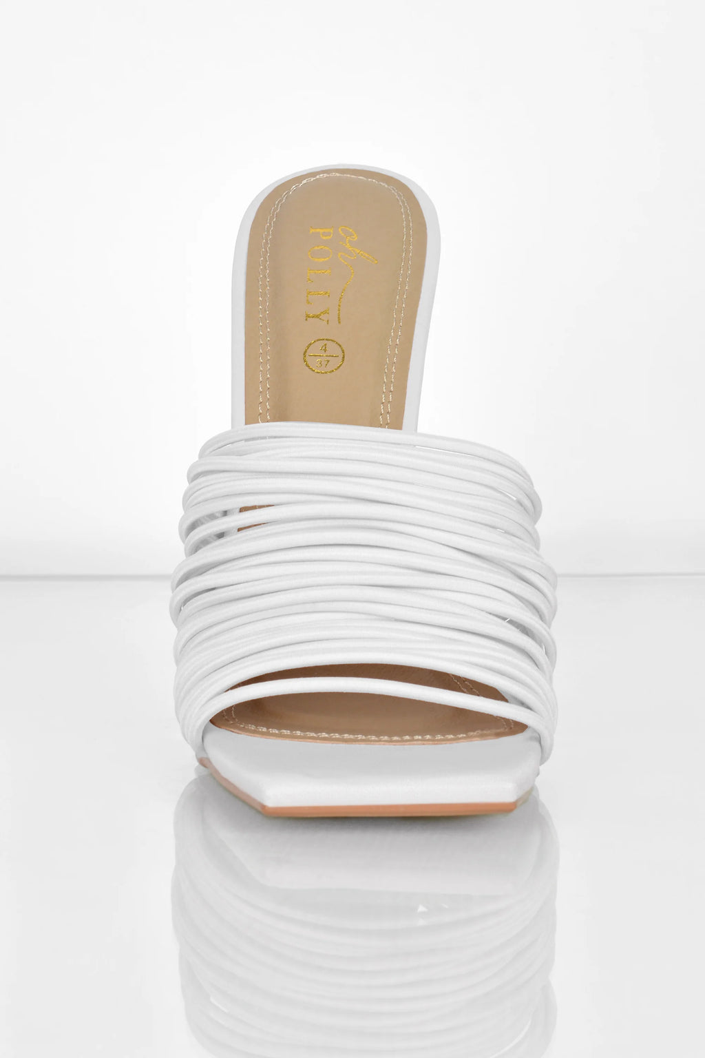 Through The Wire Multi Strap Mule Heels in White