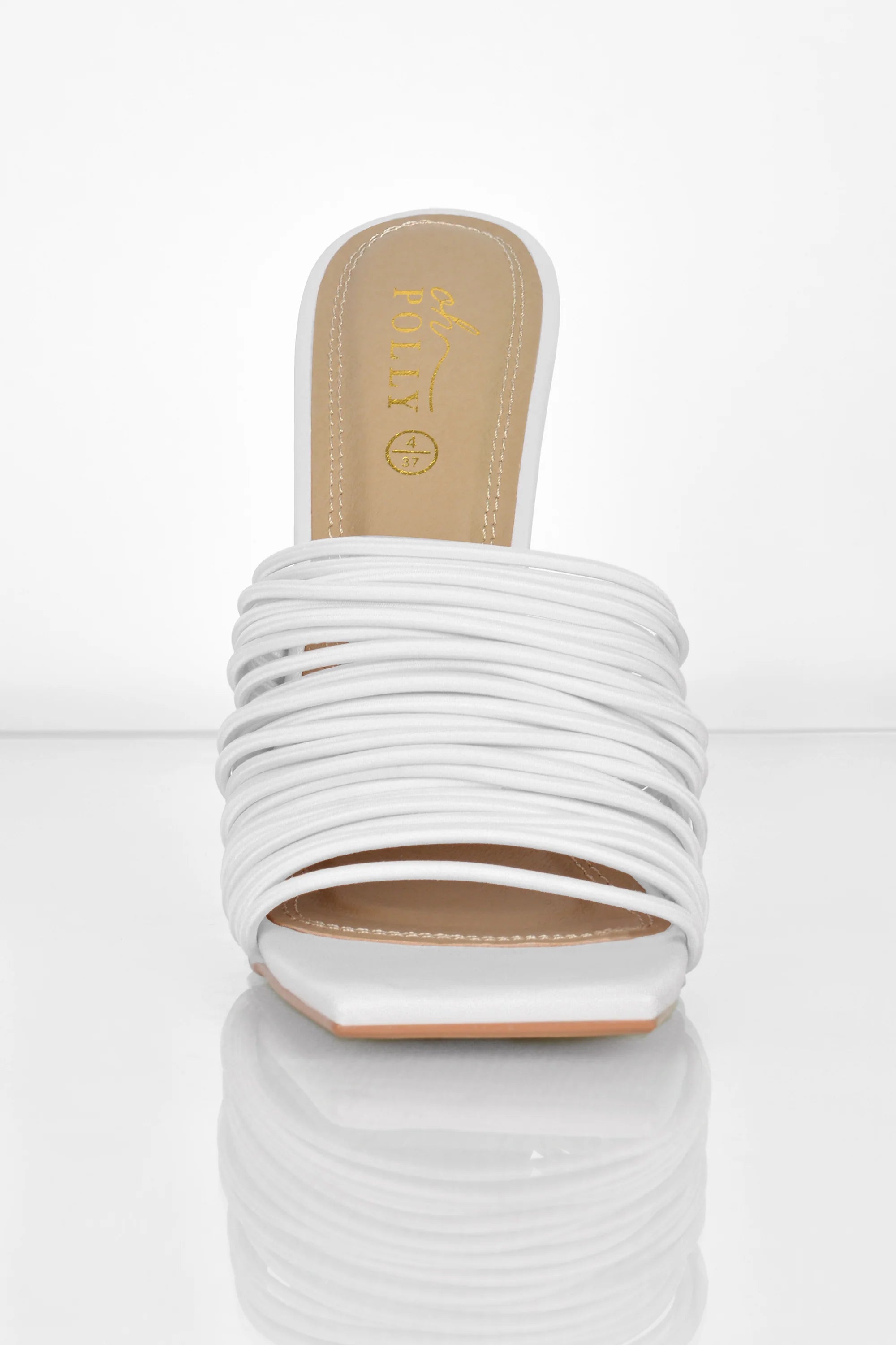 Through The Wire Multi Strap Mule Heels in White