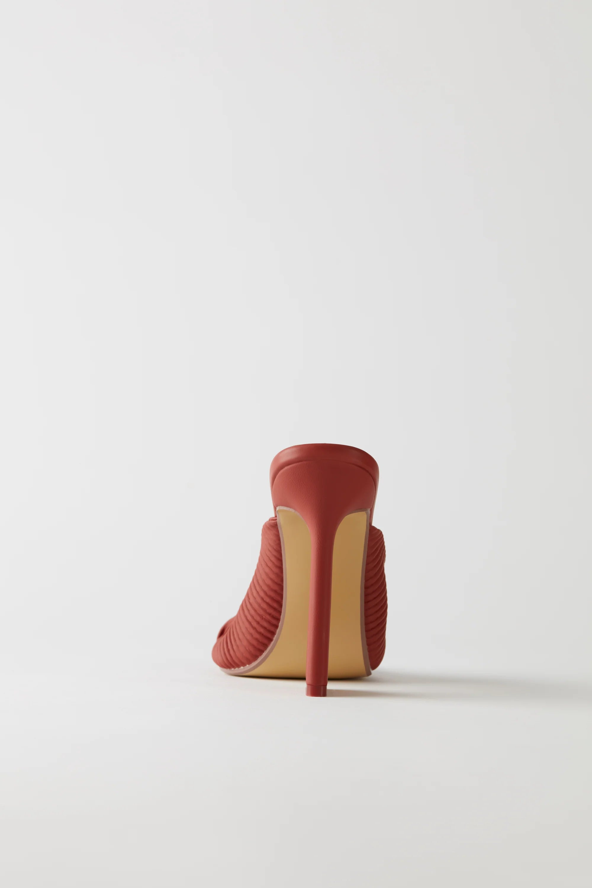 Ribbed Leatherette Mule Heels in Terracotta