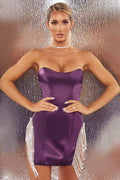 Euphoria Embellished Bustier Satin Mini Dress in Purple