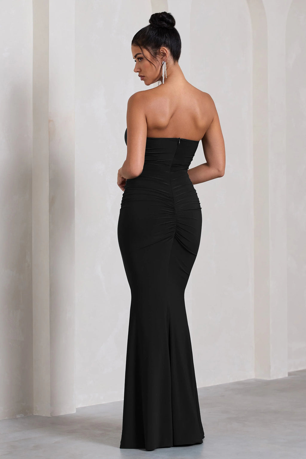 Wren | Black Ruched Bandeau Maxi Dress