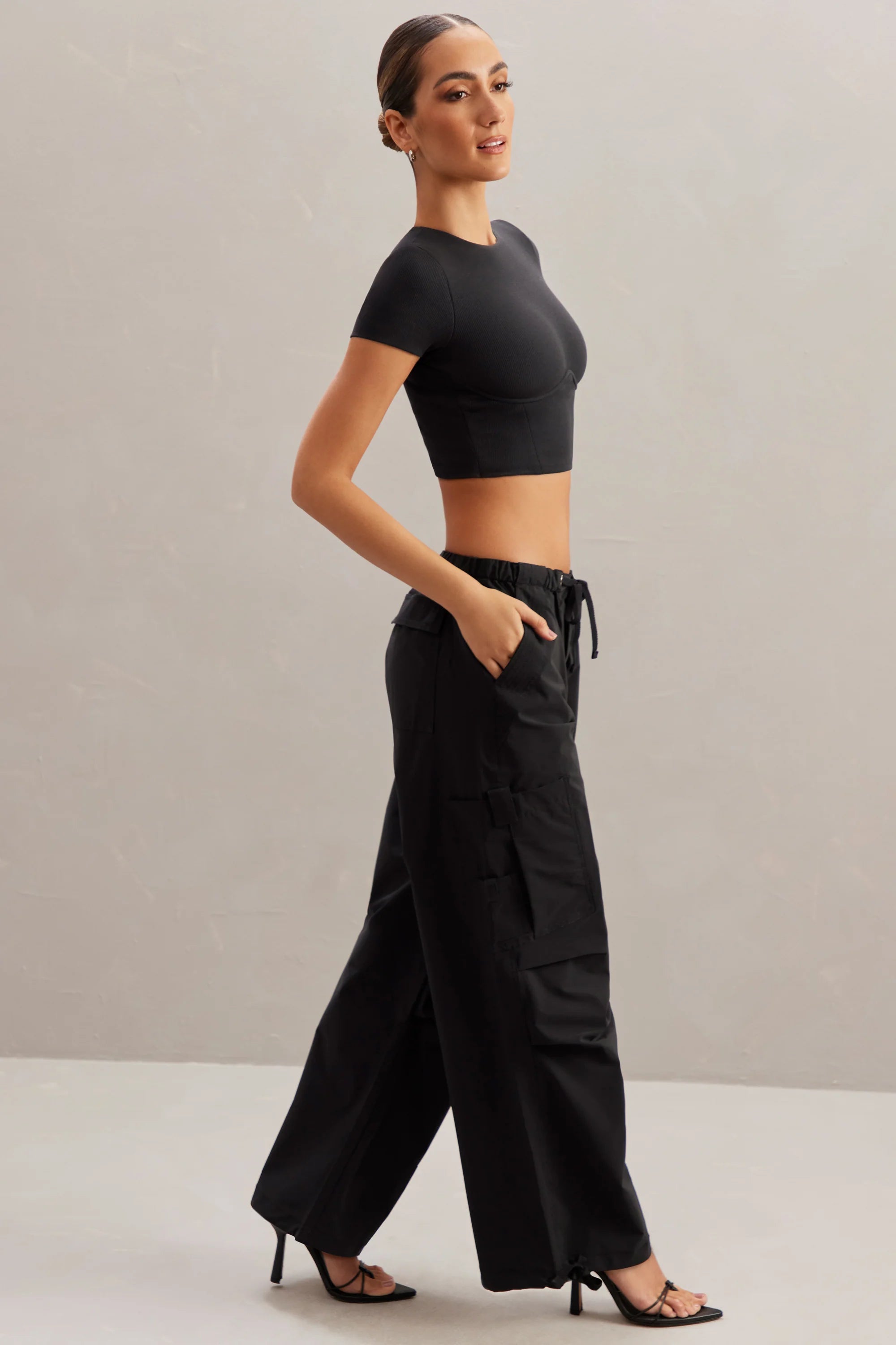 Tall Wide Leg Cargo Trousers in Black