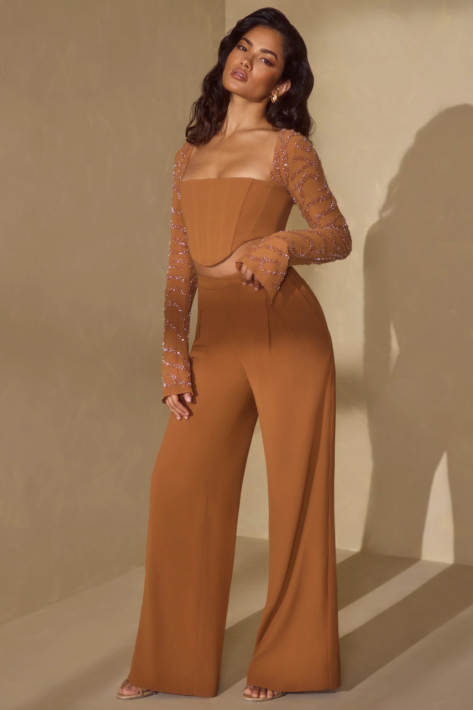Tall High Waist Wide Leg Trouser in Caramel