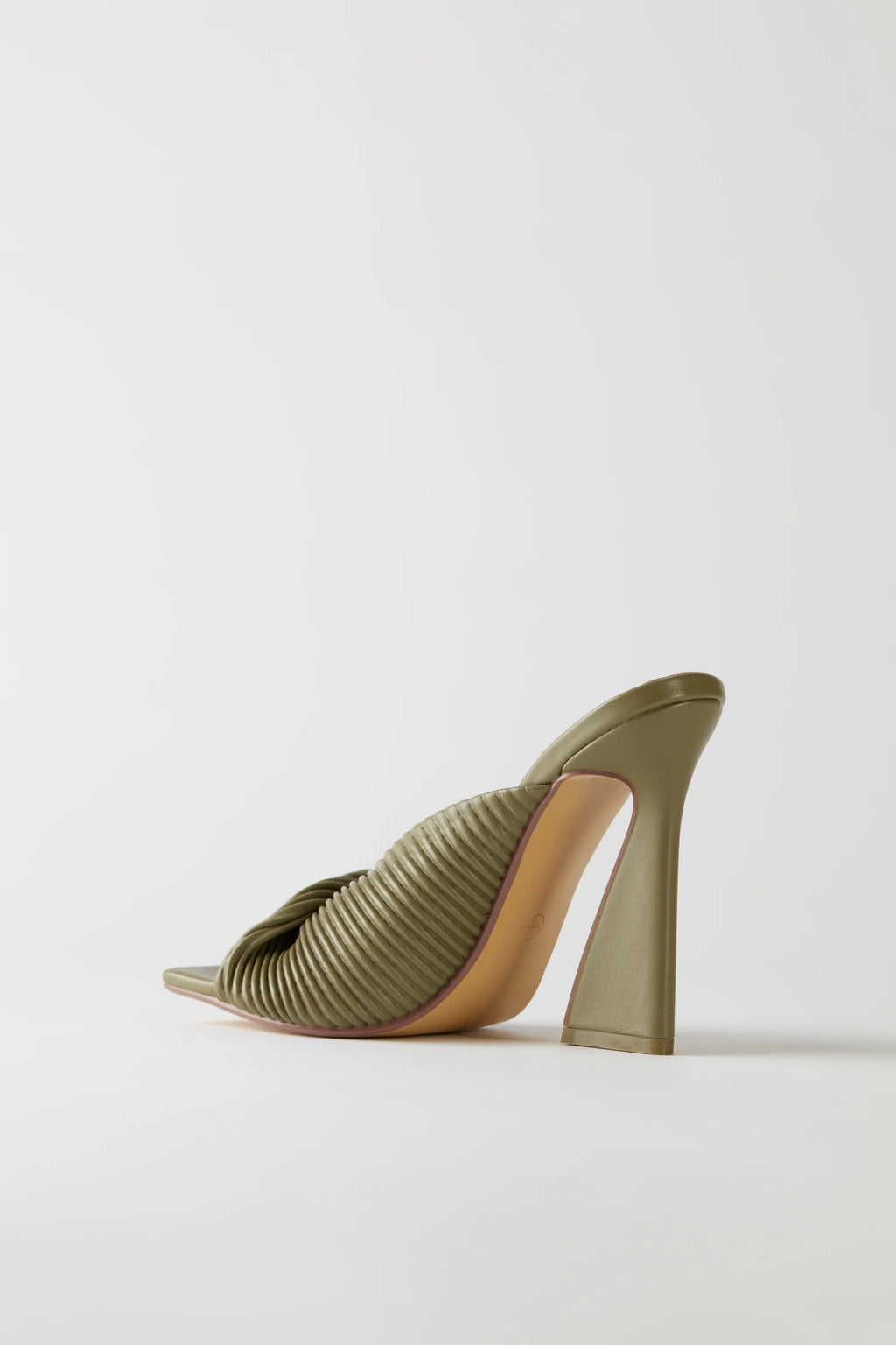 Hideaway Ribbed Leatherette Mule Heels in Olive