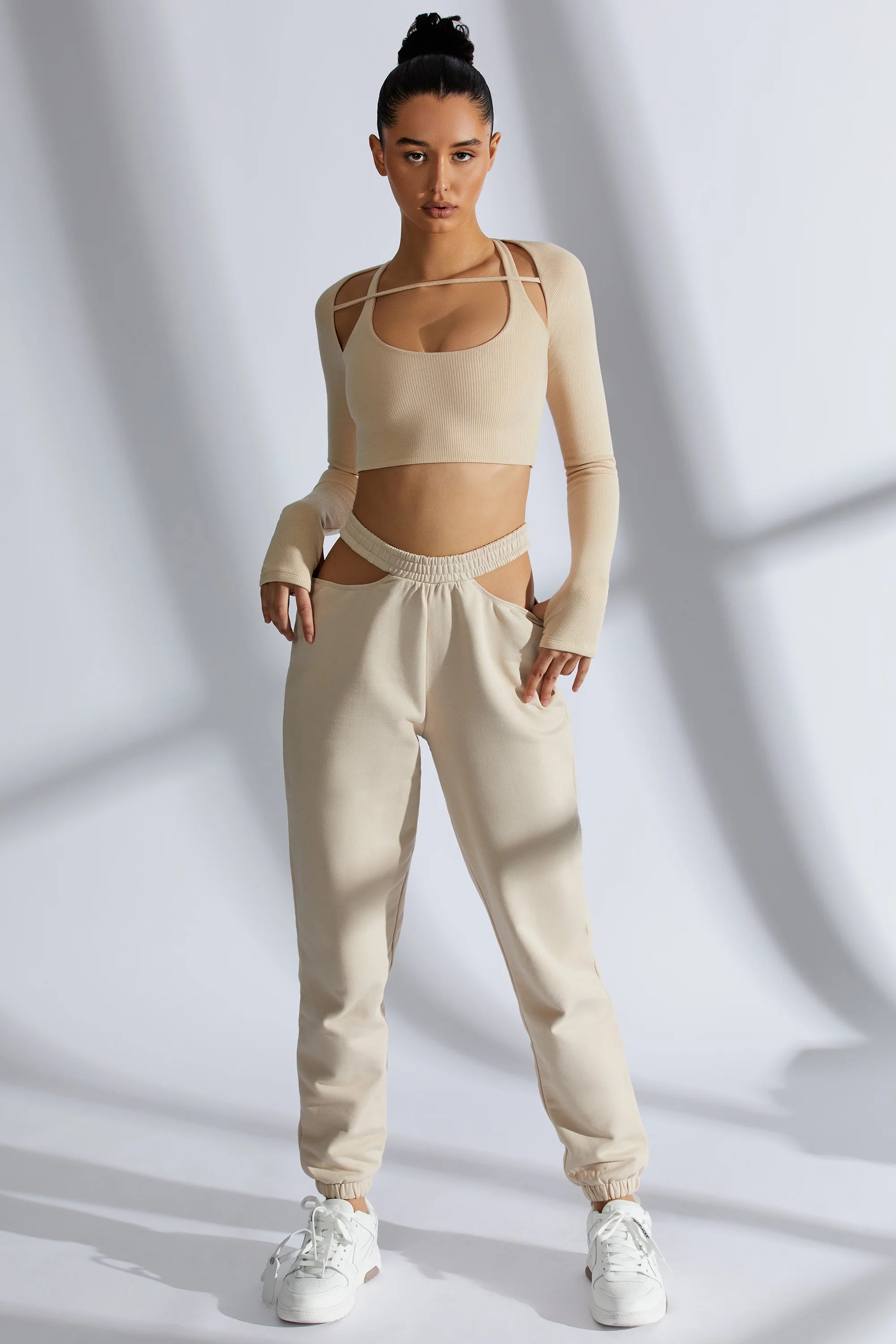 Cut Out Joggers in Sand