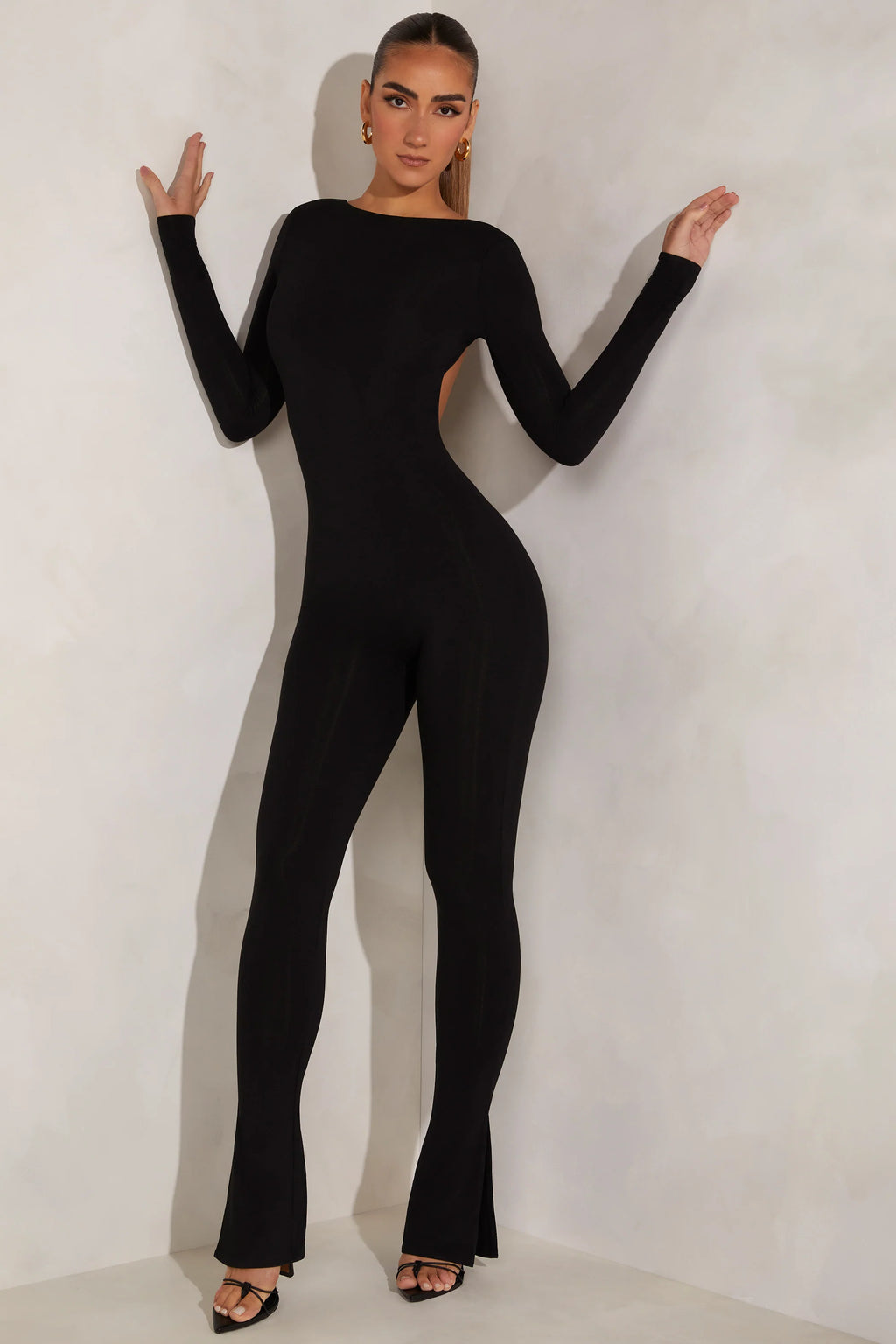Tall High Neck Open Back Jumpsuit in Black