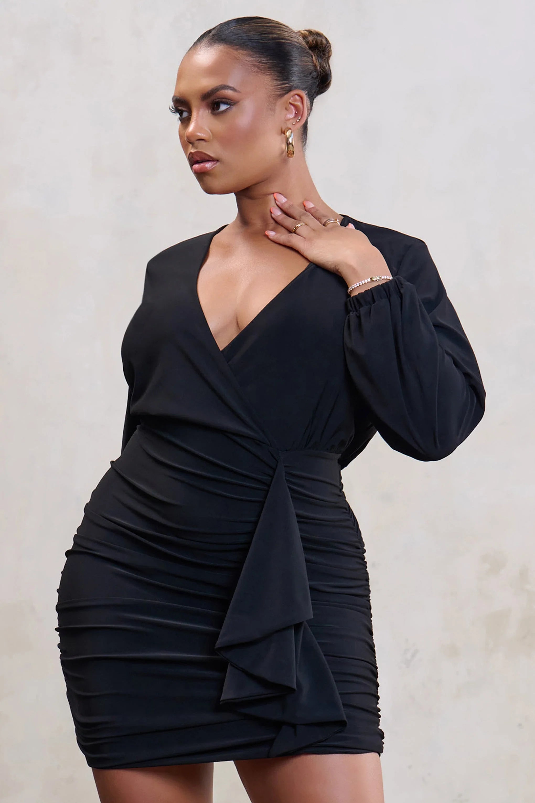 Devotion | Plus Black Wrap Front Mini Dress