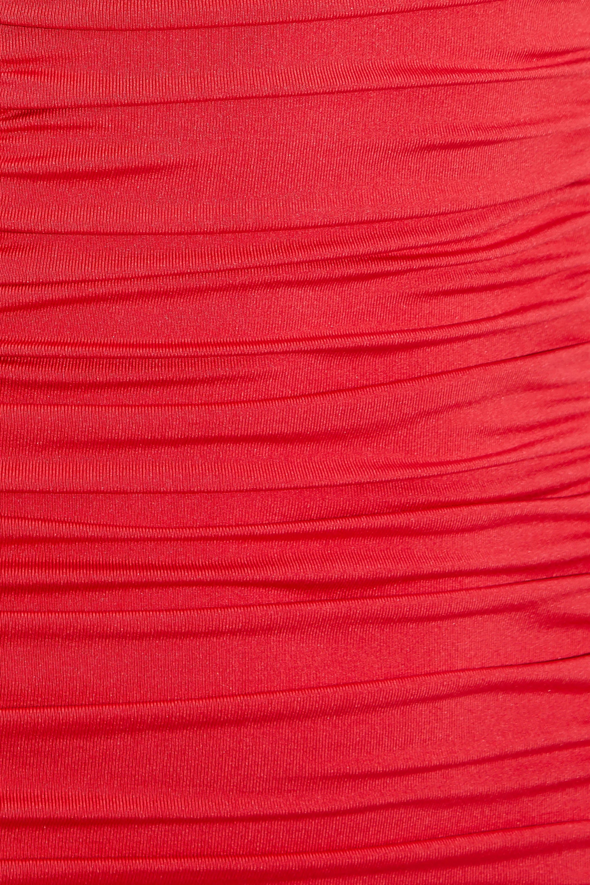 Double Shot Ruched Bodycon Mini Dress in Red