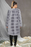 Executive Longline Panel Faux Fur Coat in Grey