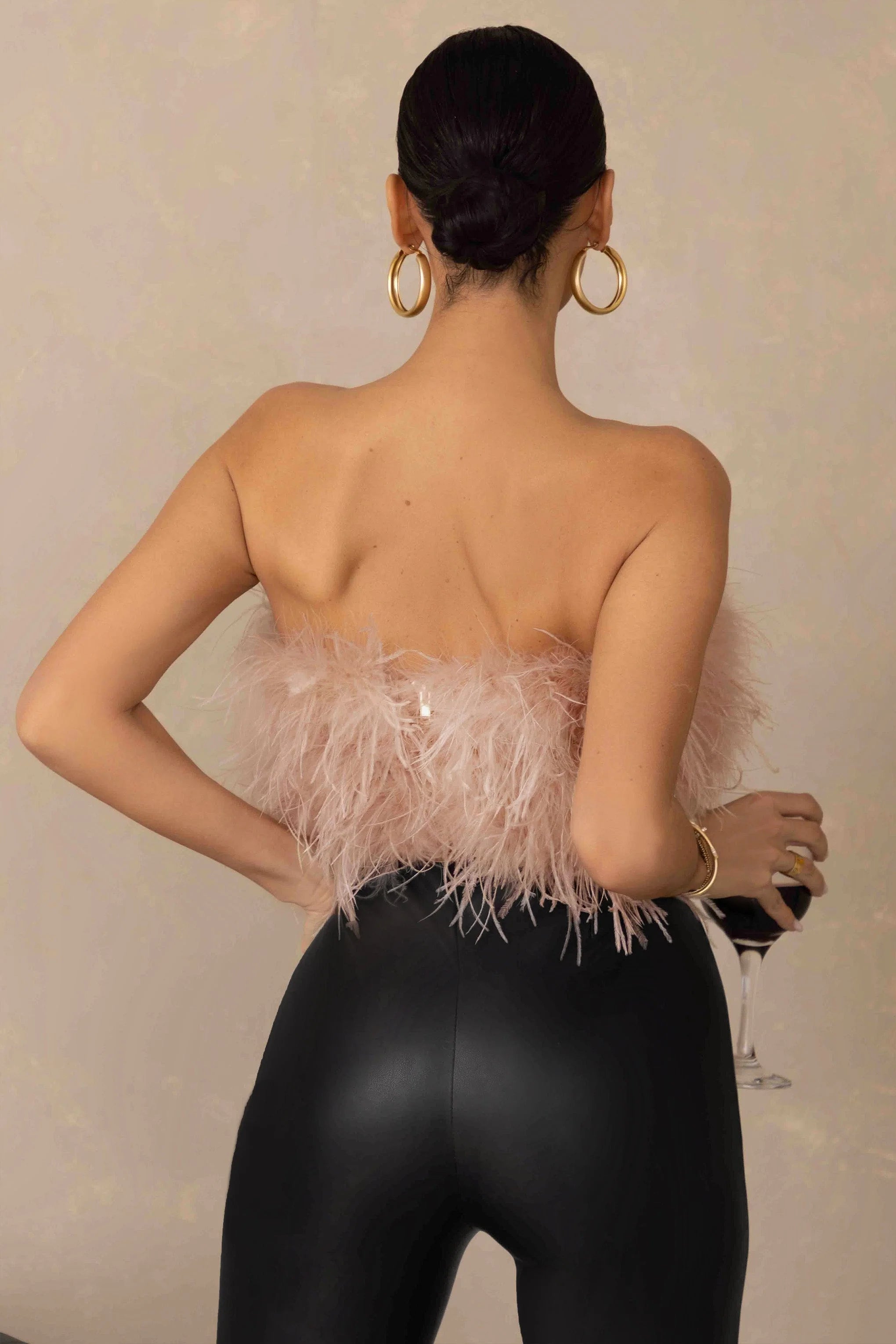 Dream Daze | Dusty Pink Feather Bandeau Crop Top