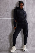 Petite High Waist Cuffed Joggers in Jet Black