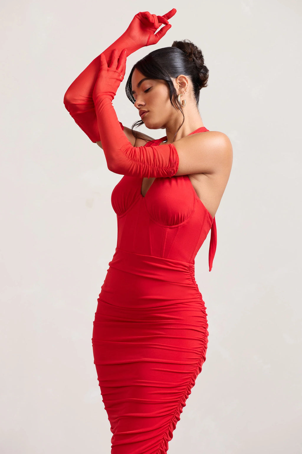 Your Touch | Red Sheer Long Ruched Gloves