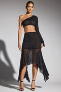 Embellished Handkerchief Hem Gown Skirt in Black