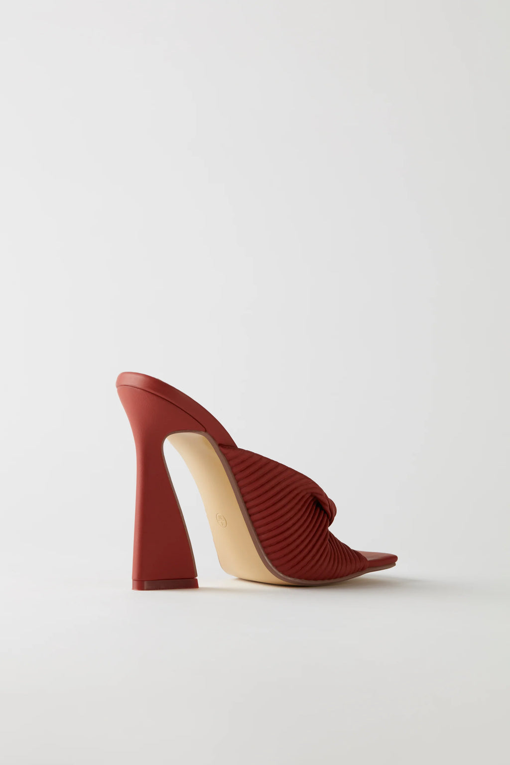 Ribbed Leatherette Mule Heels in Terracotta