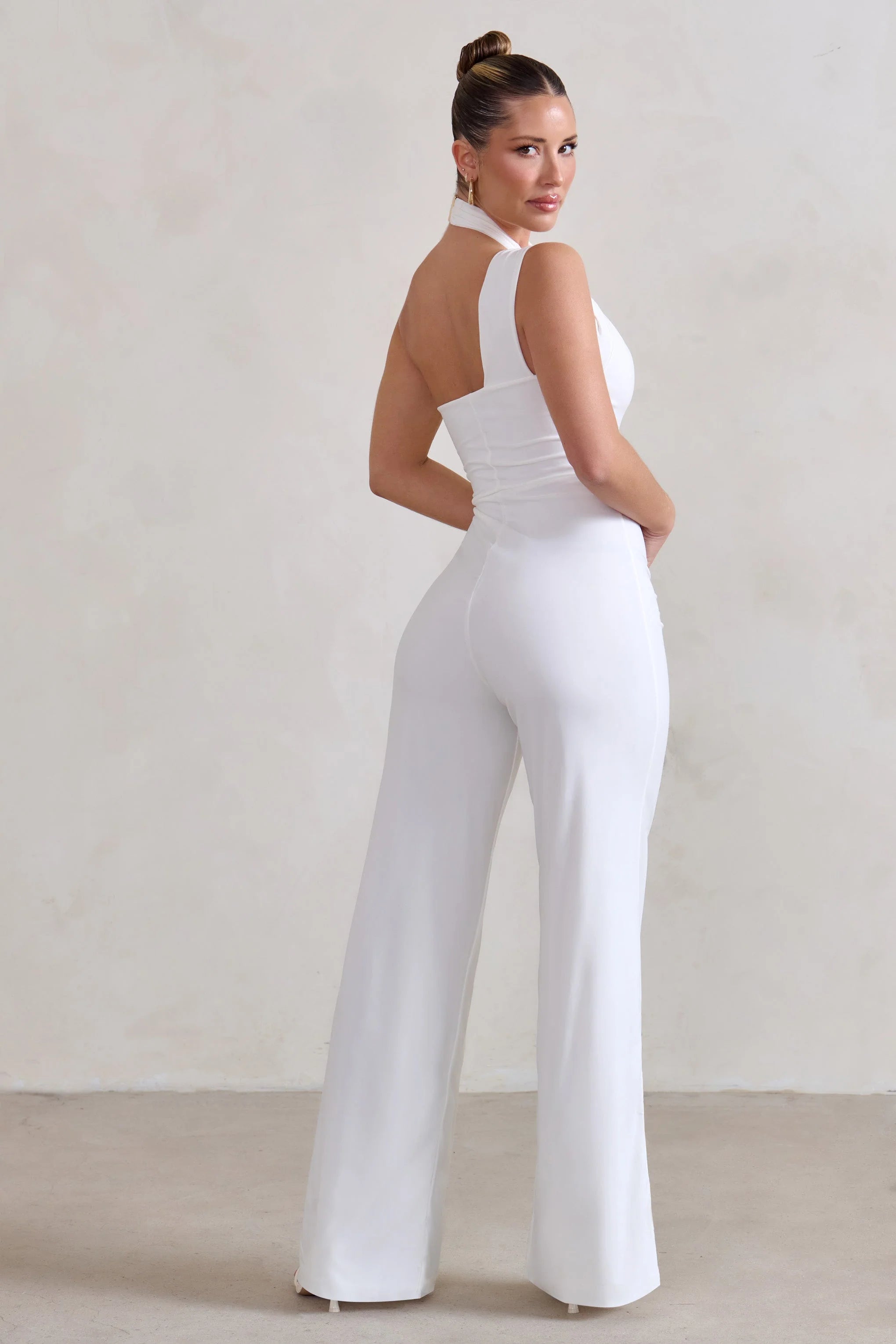 Tilly | White Cut Out Halterneck Asymmetrical Jumpsuit