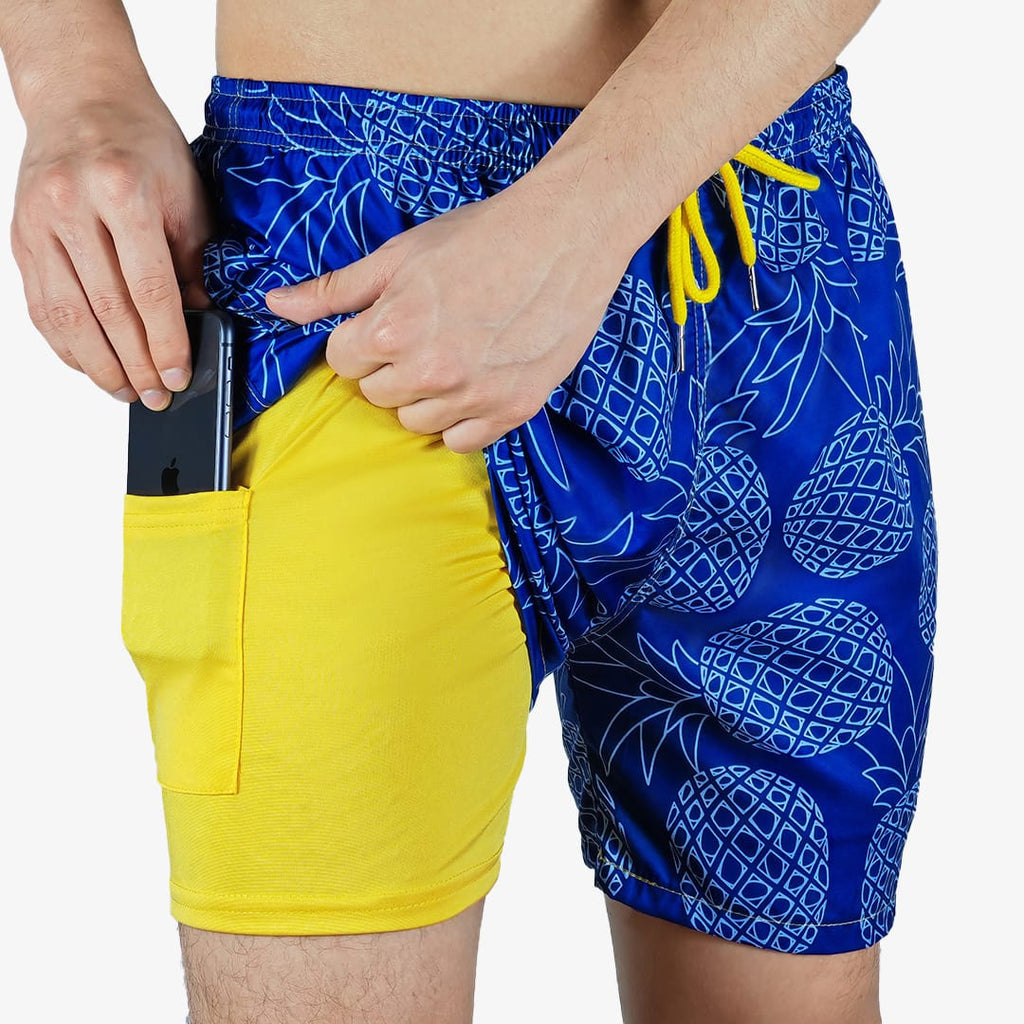 Blue Pineapple - 6 Mid-Length Hybrid Shorts