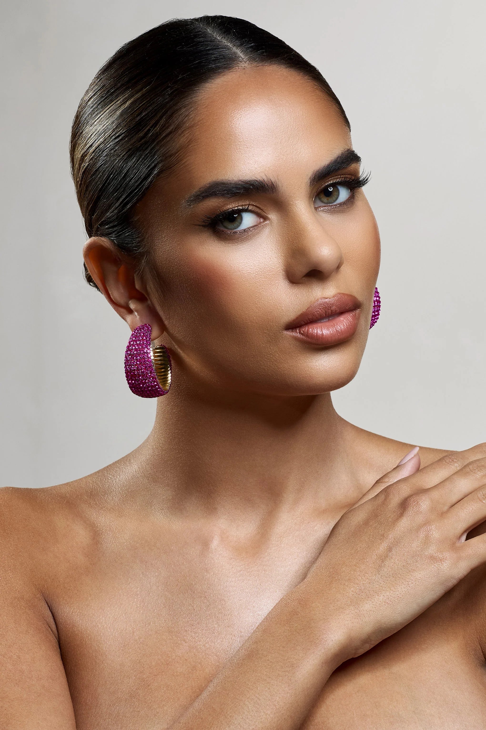 Ibiza | Gold & Pink Diamante Chunky Hoop Earrings