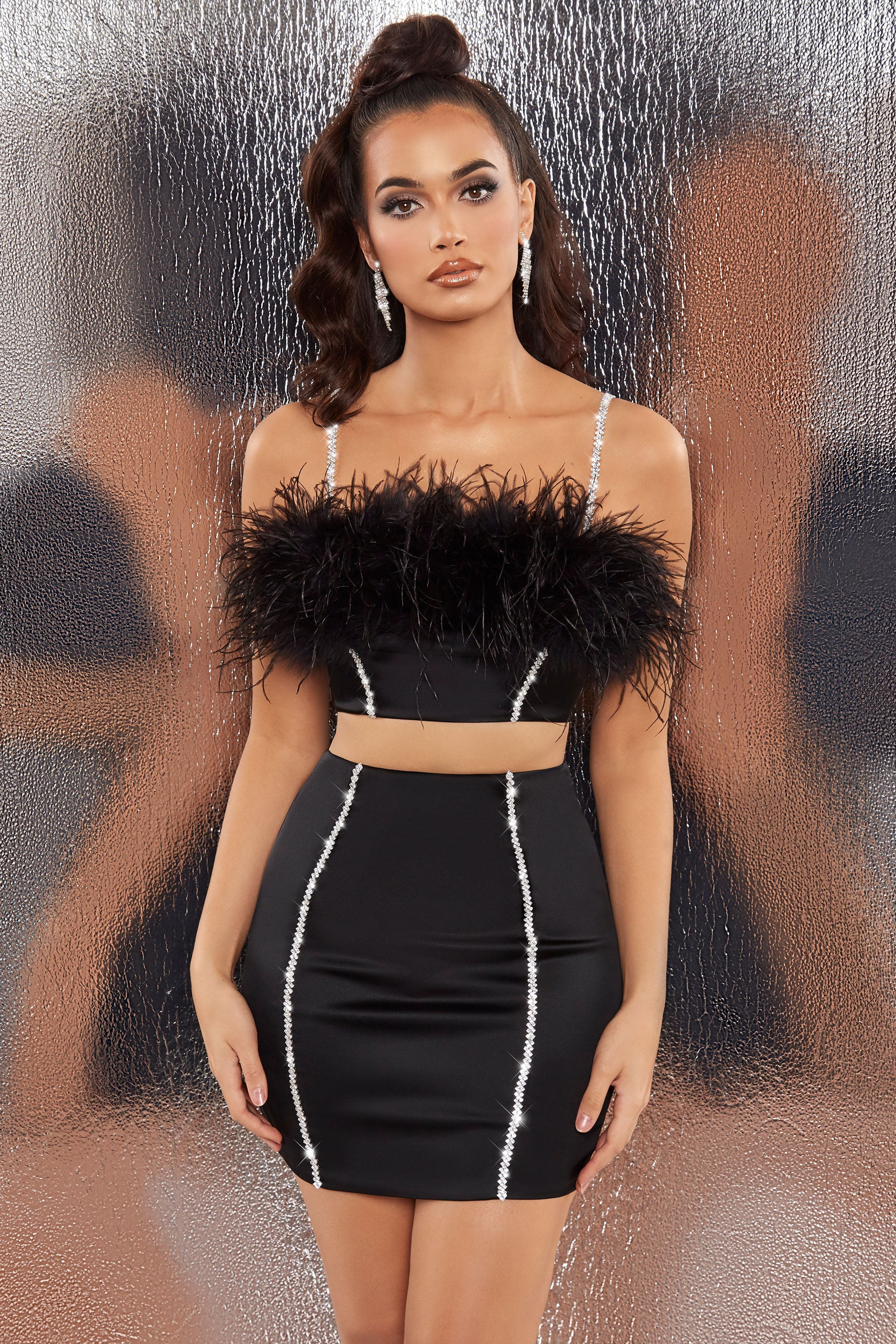 Bring The Party Embellished Satin Mini Skirt in Black