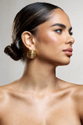 Cosette | Gold Ribbed Circle Statement Earrings