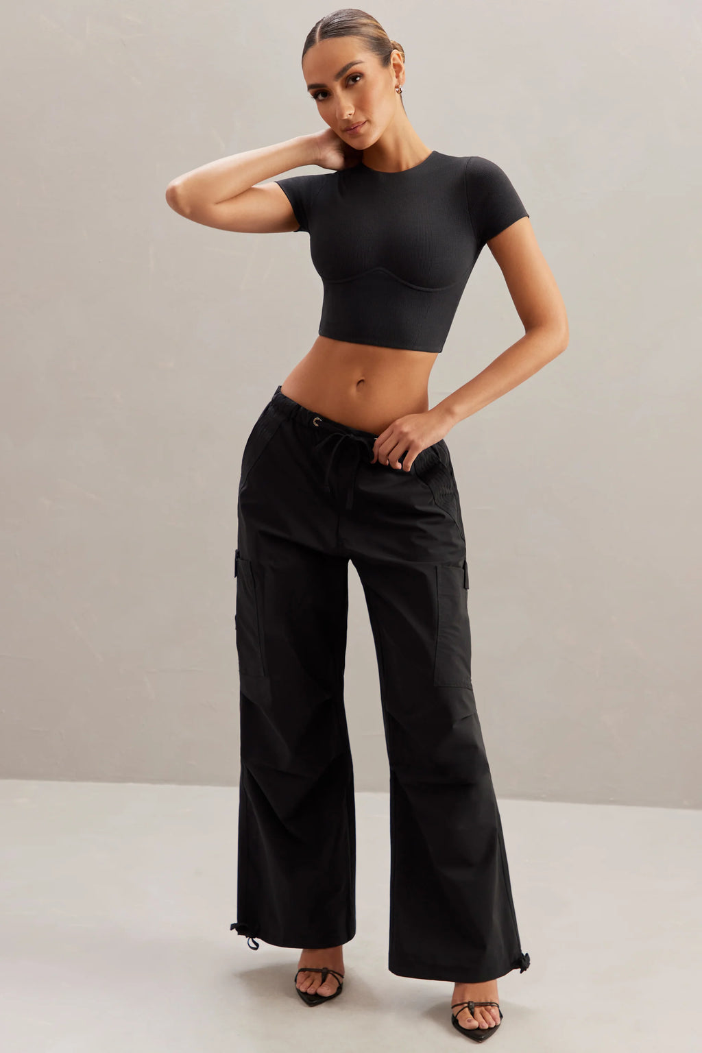 Tall Wide Leg Cargo Trousers in Black