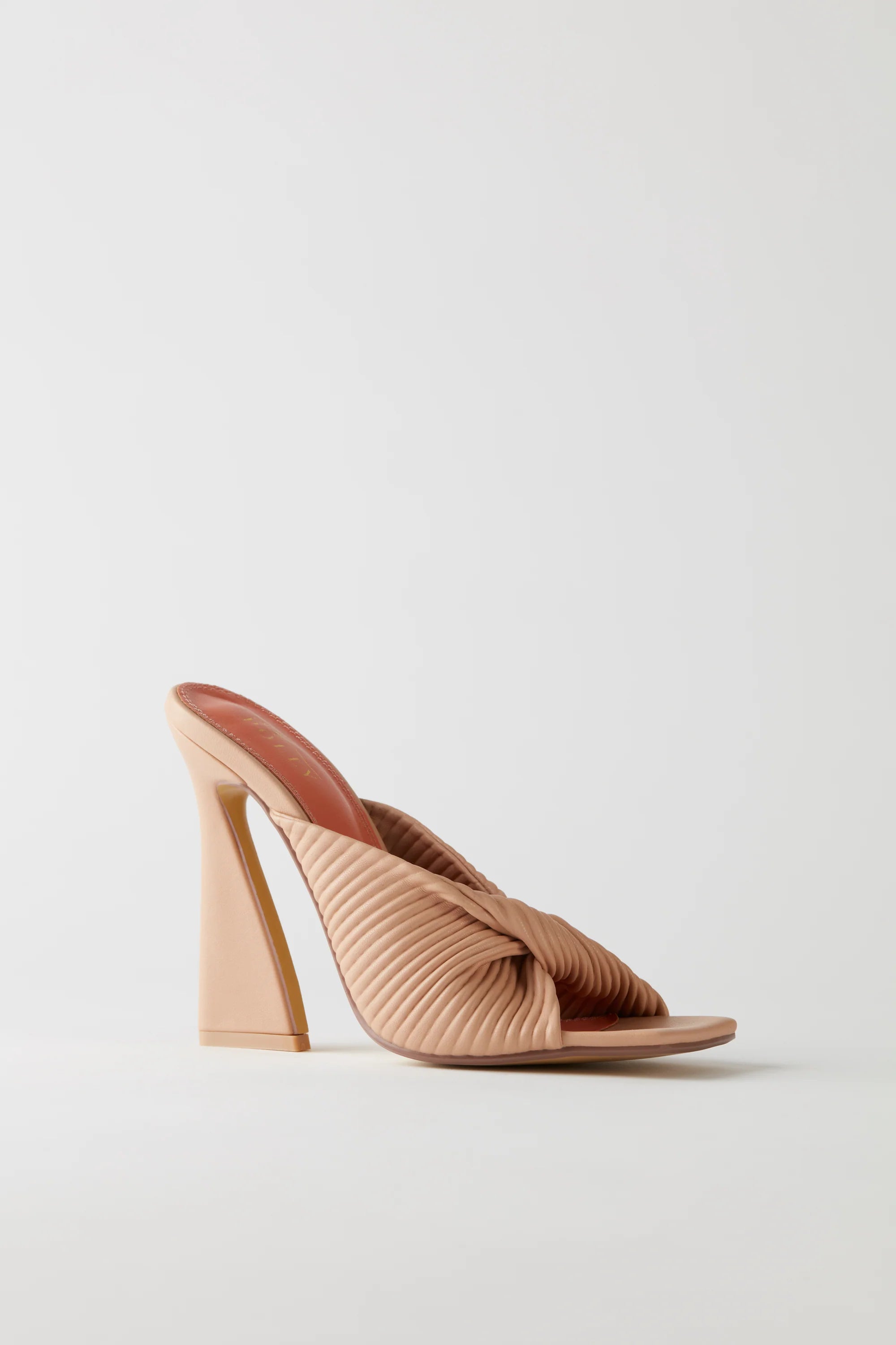 Ribbed Leatherette Mule Heels in Nude