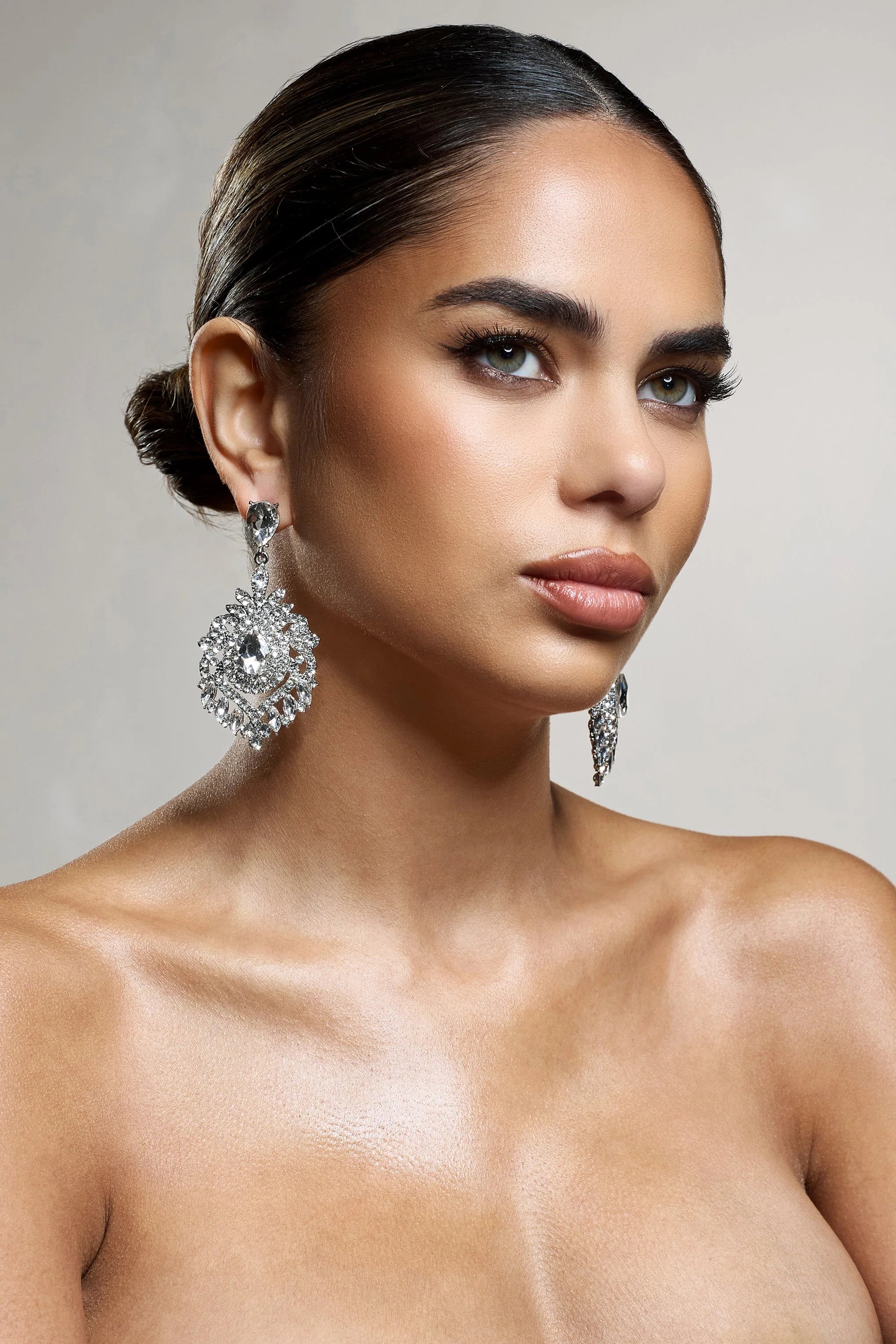 Thames | Silver Diamante Statement Drop Earrings
