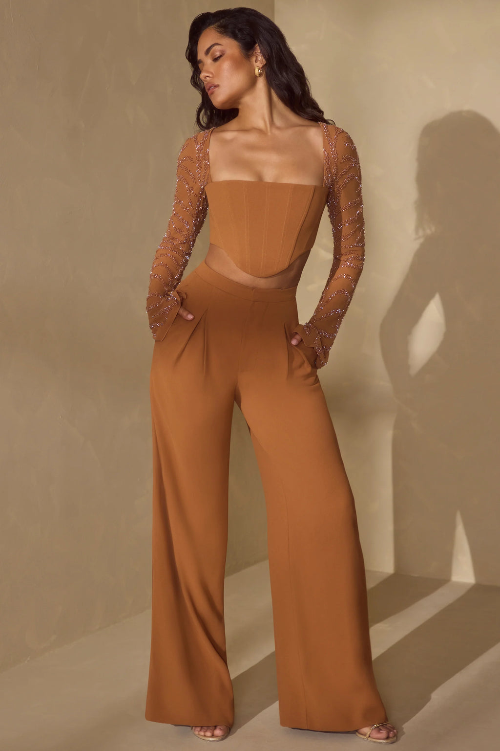 Tall High Waist Wide Leg Trouser in Caramel